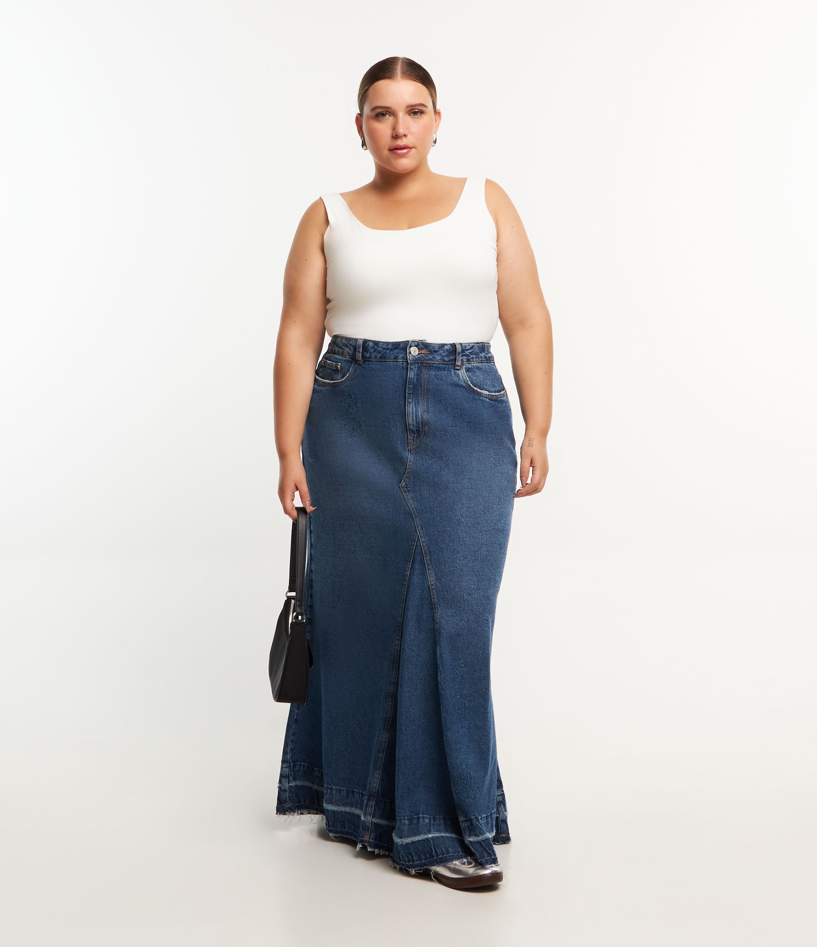 Saia Longa Sereia em Jeans Curve & Plus Size Azul Jeans 1