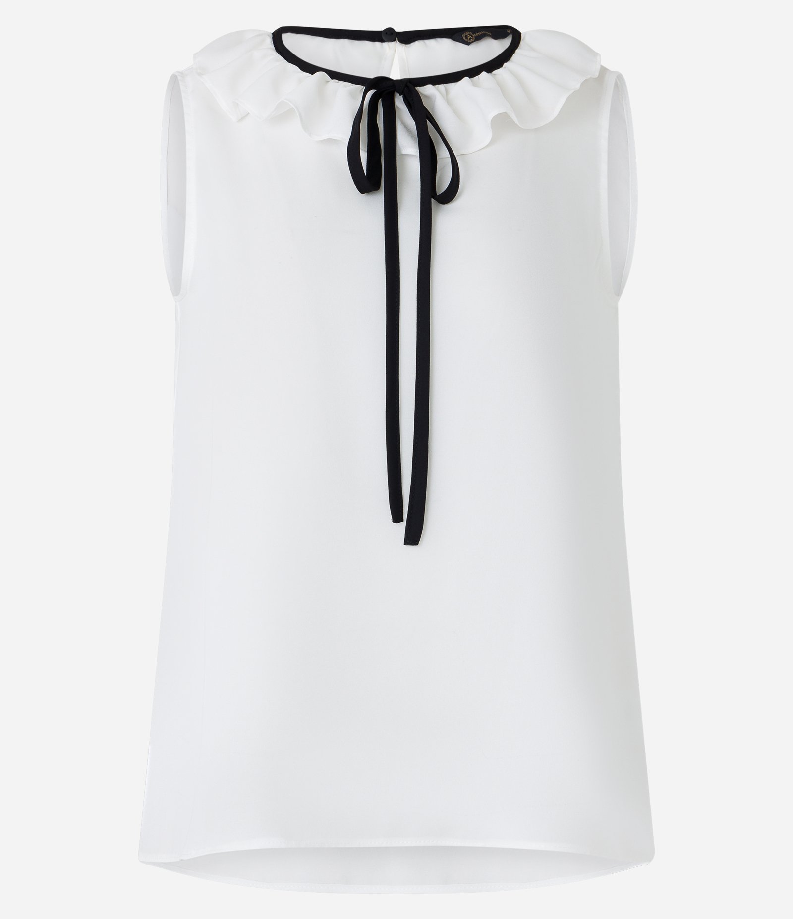 Blusa sem Manga em Crepe com Babado na Gola e Amarração Branco Neve 5