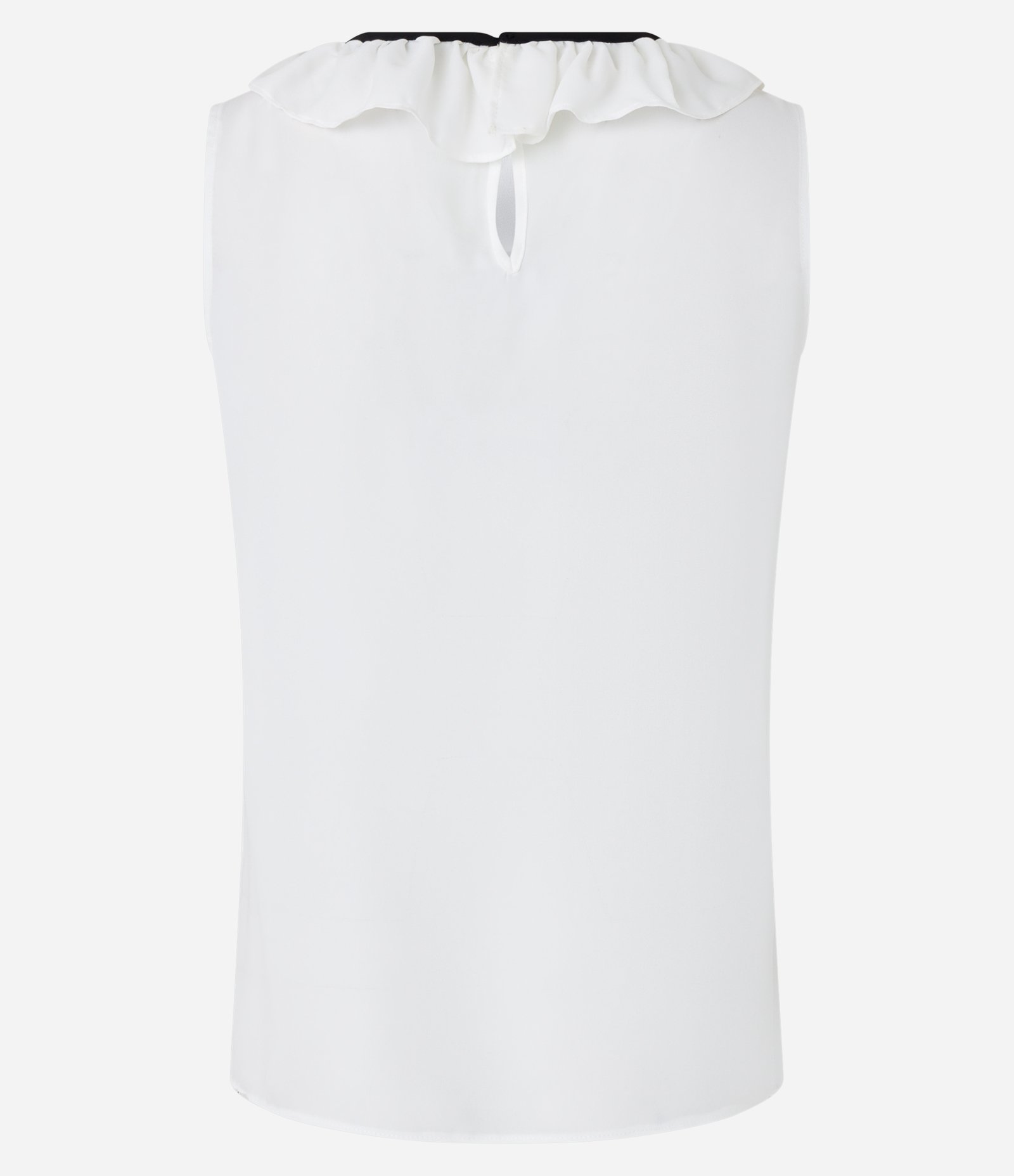 Blusa sem Manga em Crepe com Babado na Gola e Amarração Branco Neve 6