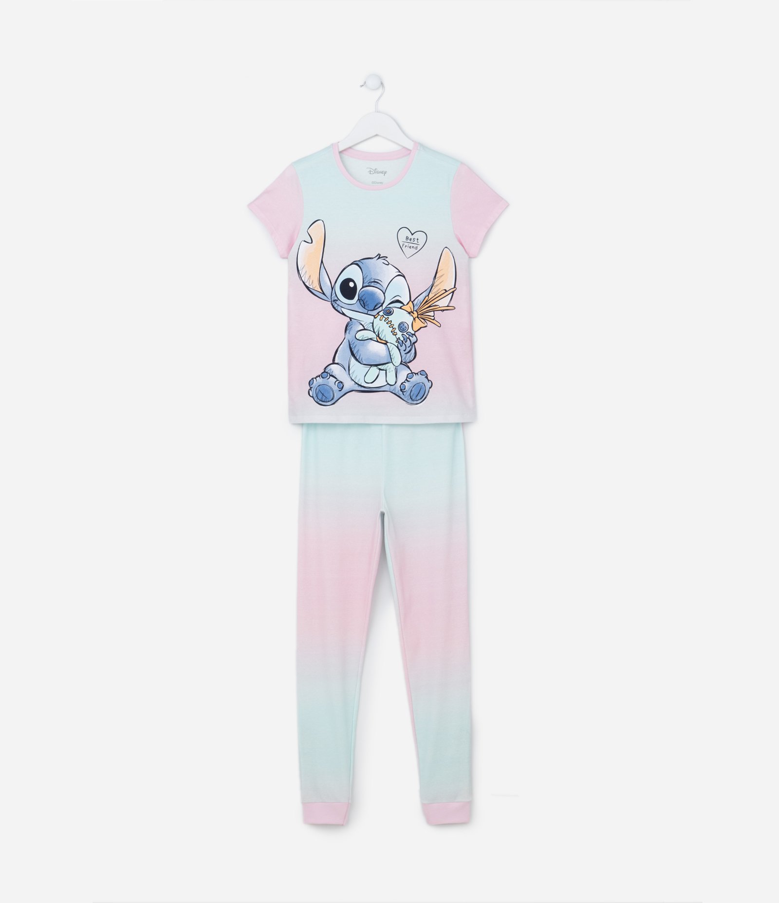 Pijama Infantil em Algodão Estampa Stitch e Fundo Degradê - Tam 5 a 14 anos Rosa 1