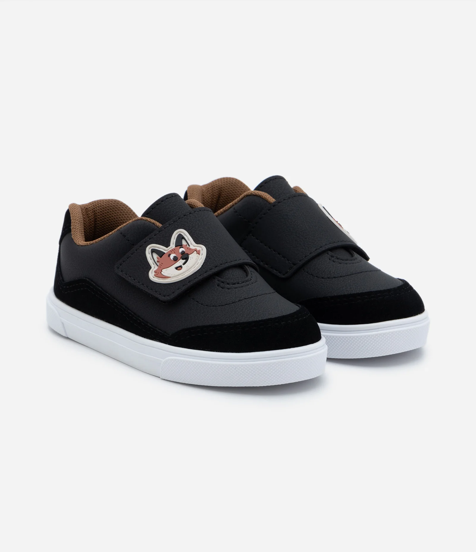 Tênis Infantil em PU com Velcro e Patch de Cachorrinho Molekinho - Tam 20 ao 26 Preto 1