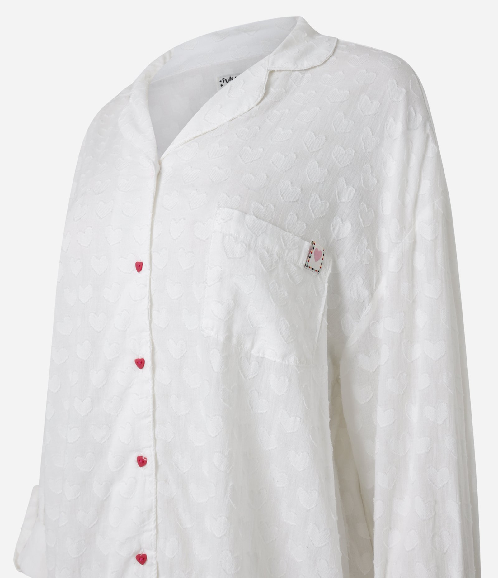 Camisola Americana em Chalis Texturizado de Corações Branco 5