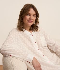 Camisola Americana em Chalis Texturizado de Corações