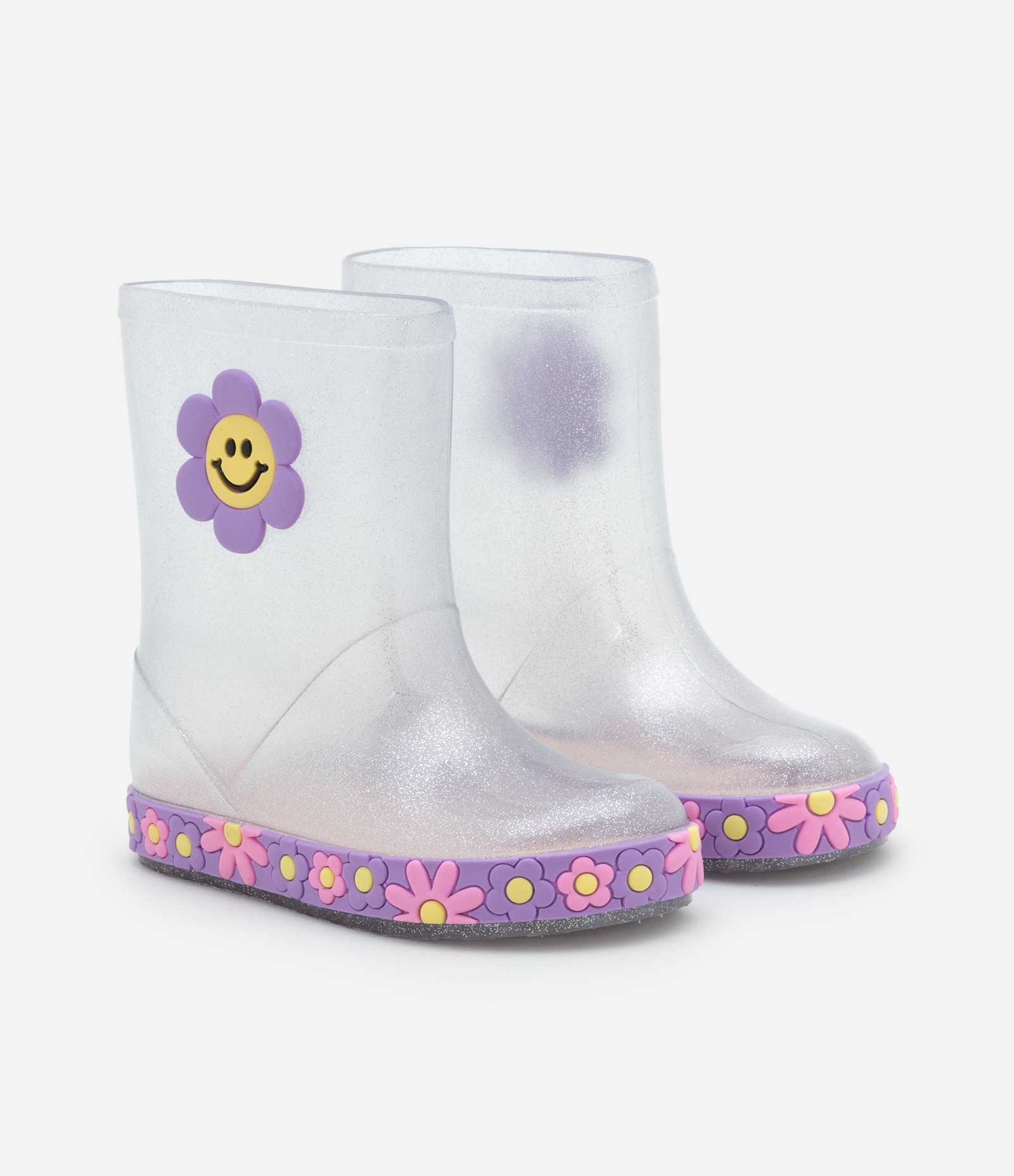 Bota Galocha Infantil com Glitter e Florzinha - Tam 21 ao 28 Transparente 1