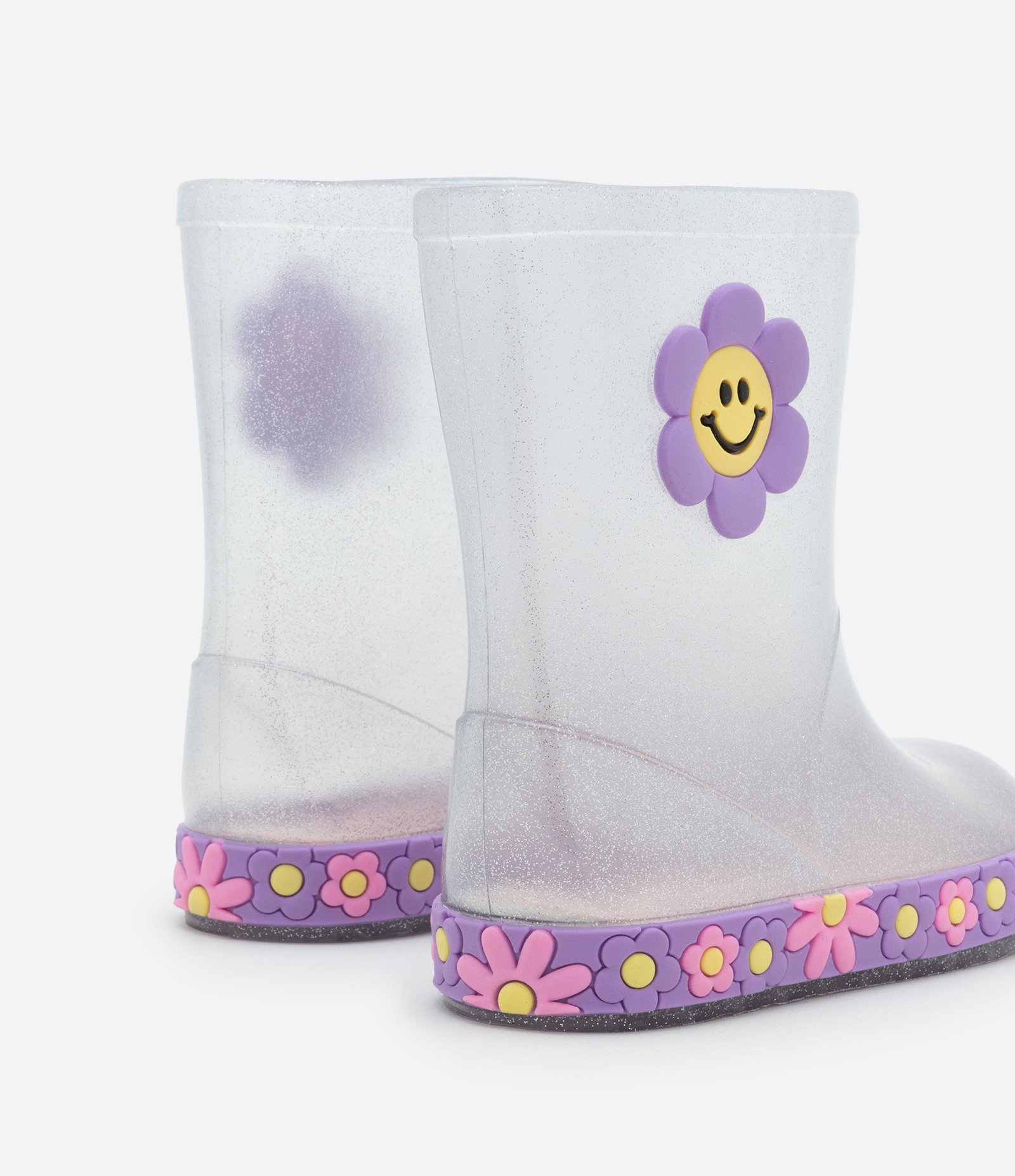 Bota Galocha Infantil com Glitter e Florzinha - Tam 21 ao 28 Transparente 2