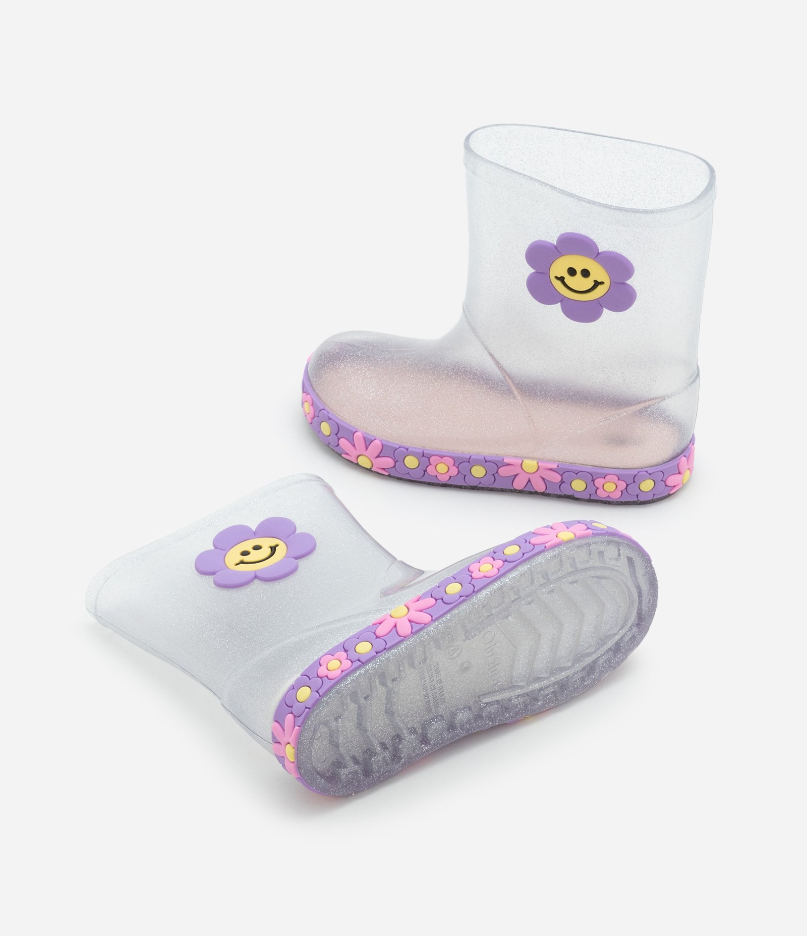 Bota Galocha Infantil com Glitter e Florzinha - Tam 21 ao 28 Transparente 5