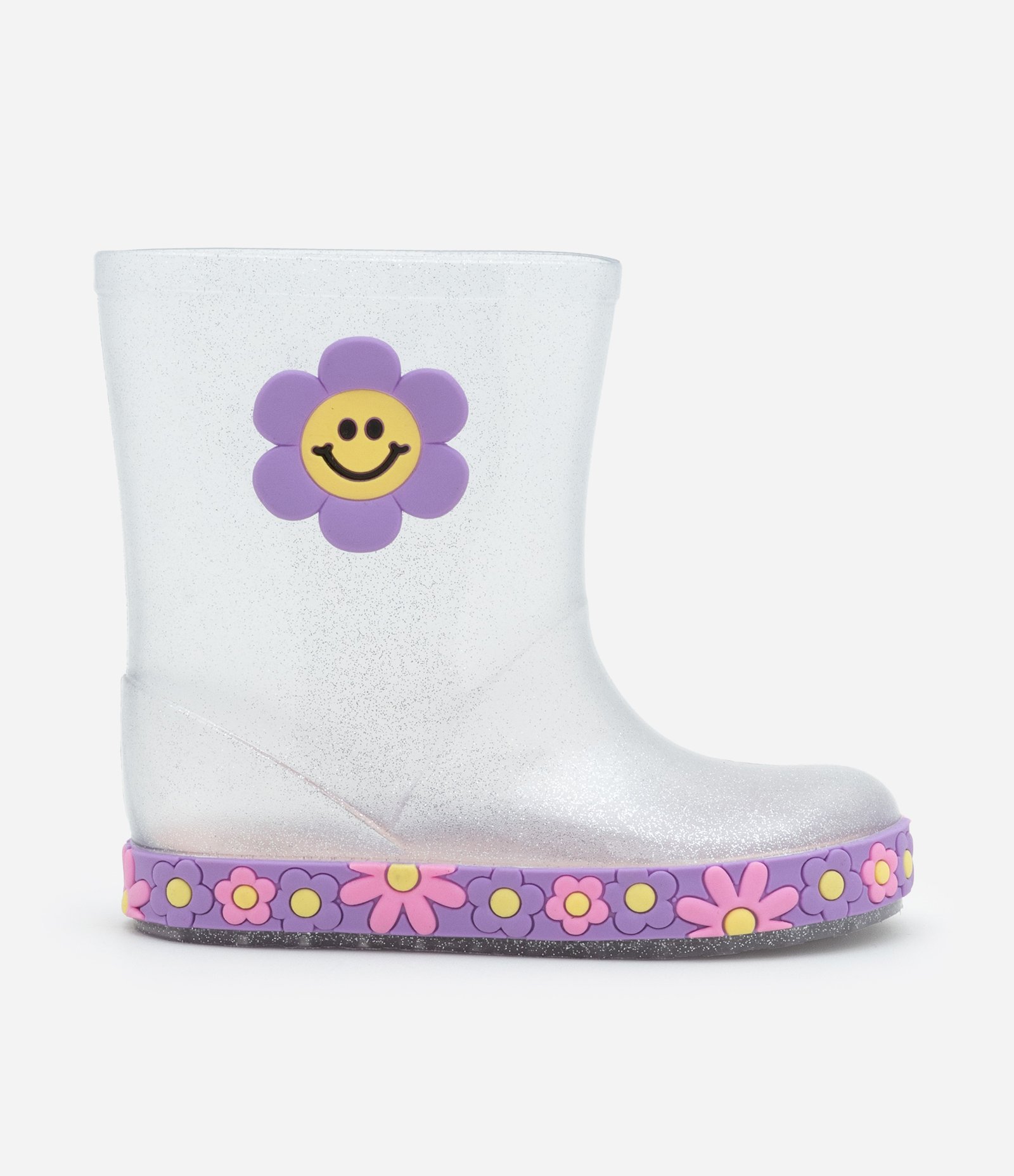 Bota Galocha Infantil com Glitter e Florzinha - Tam 21 ao 28 Transparente 6