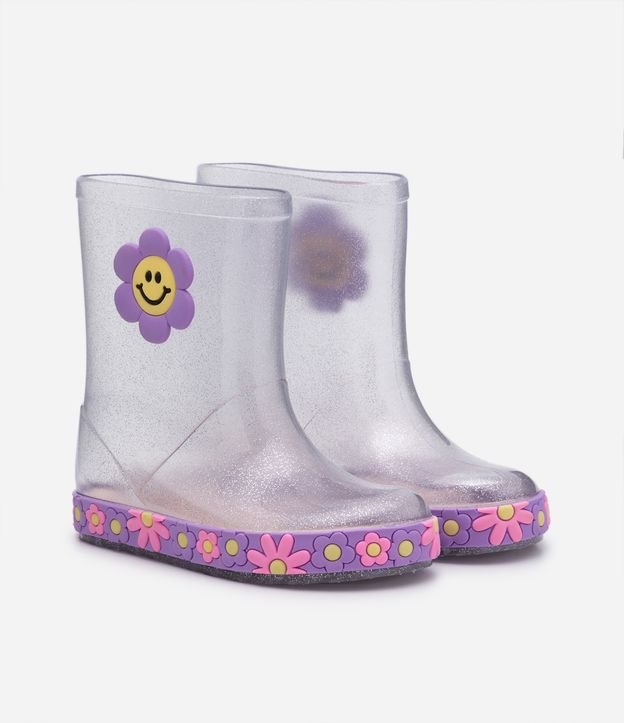 Bota Galocha Infantil com Glitter e Florzinha - Tam 21 ao 28