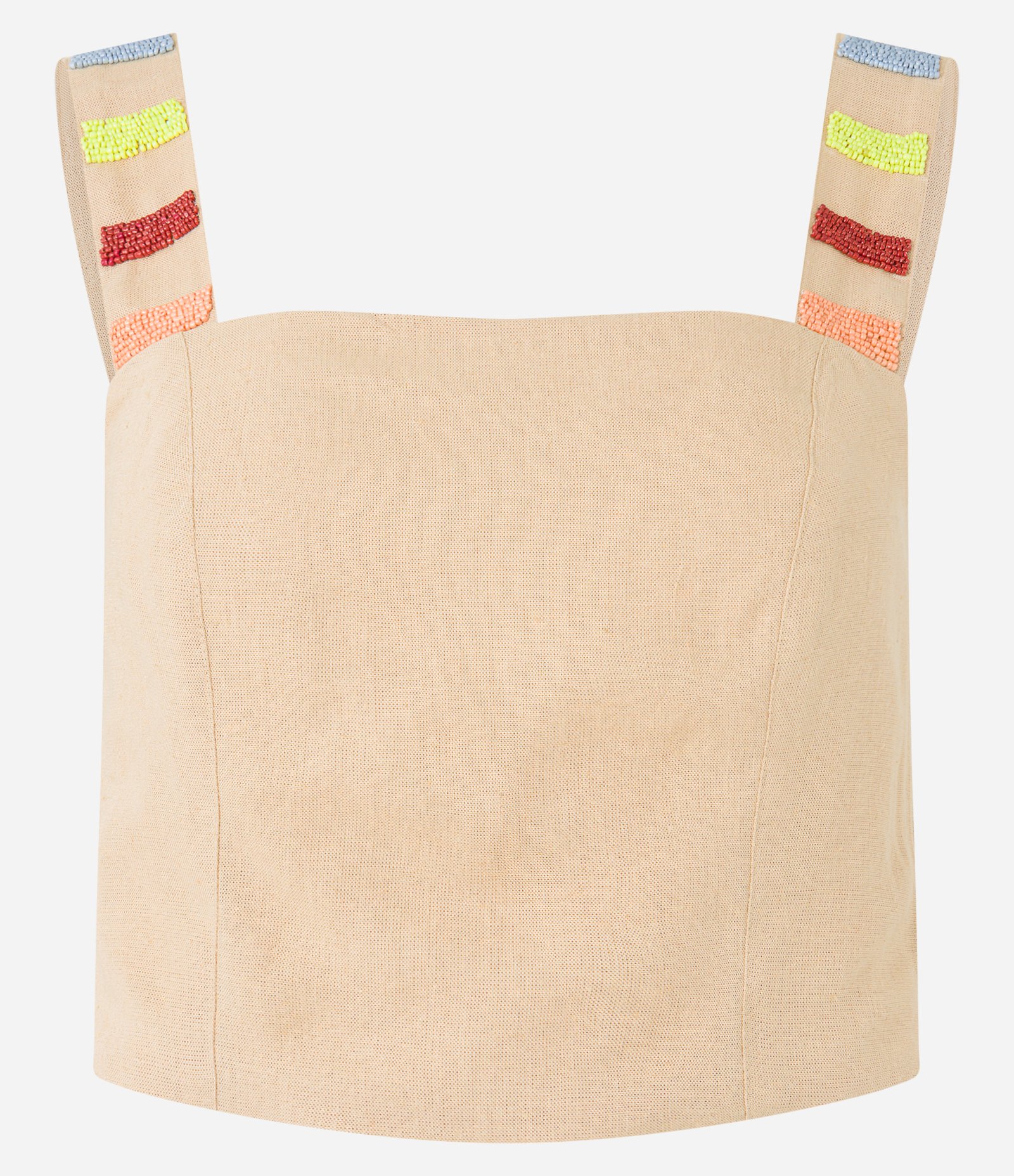 Blusa Cropped em Viscose e Linho com Miçangas Bordadas Bege 5