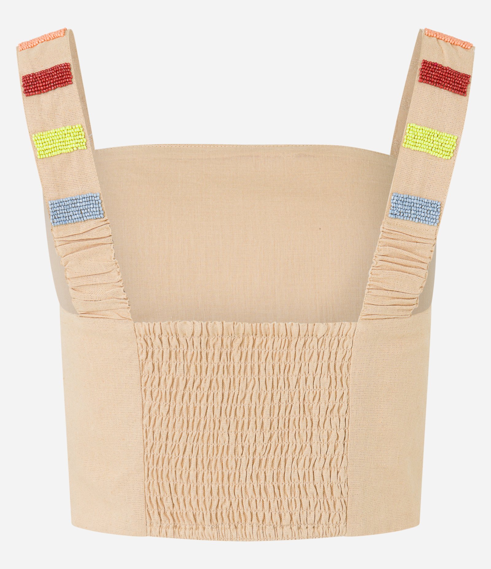 Blusa Cropped em Viscose e Linho com Miçangas Bordadas Bege 6