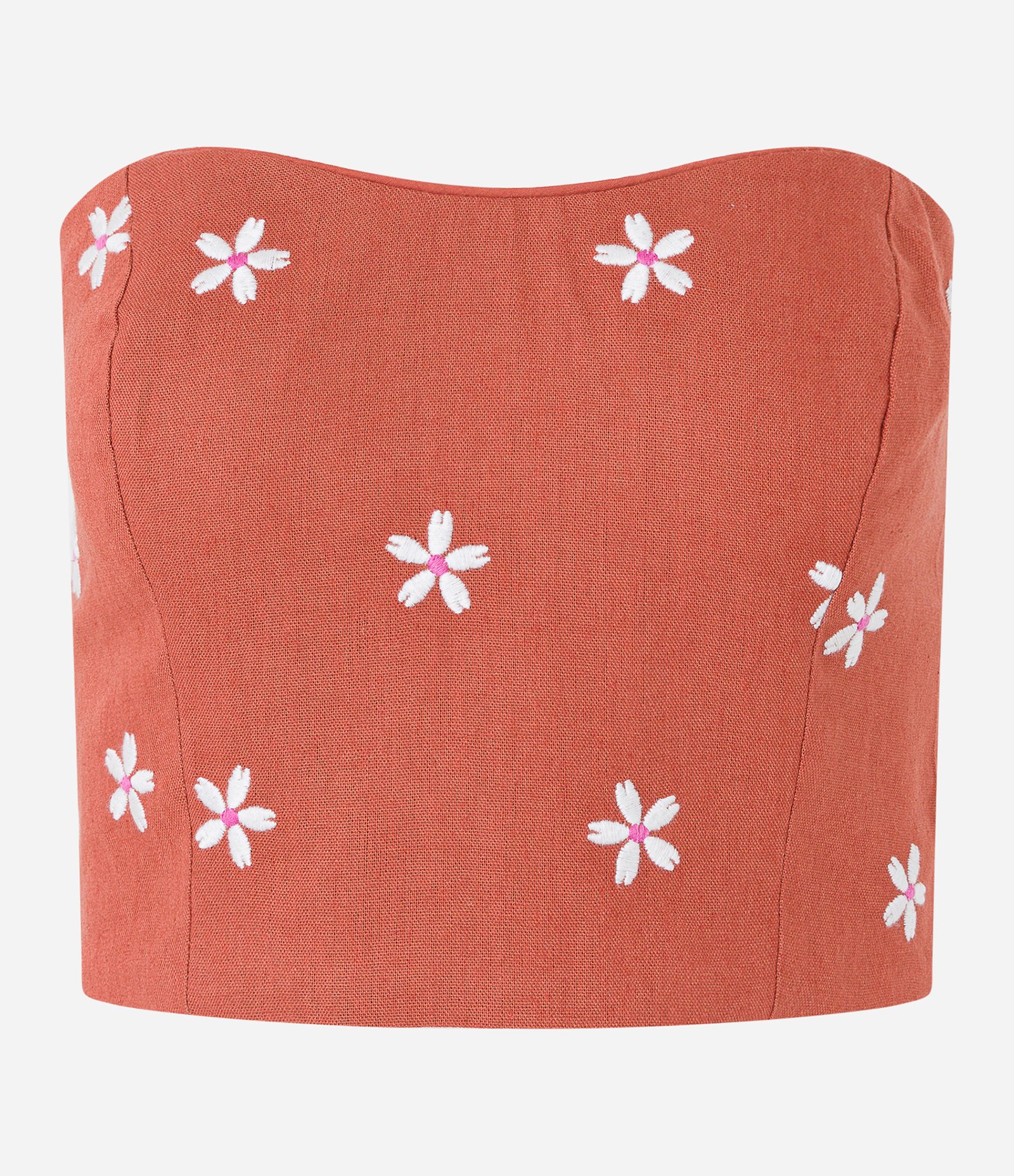Blusa Cropped em Viscose e Linho com Bordado Margaridas Marrom 5