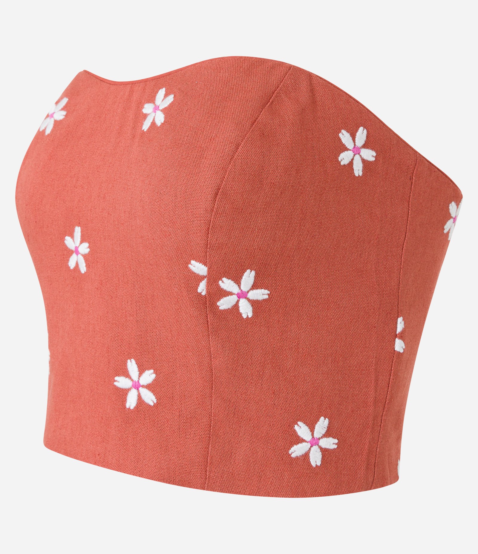 Blusa Cropped em Viscose e Linho com Bordado Margaridas Marrom 6