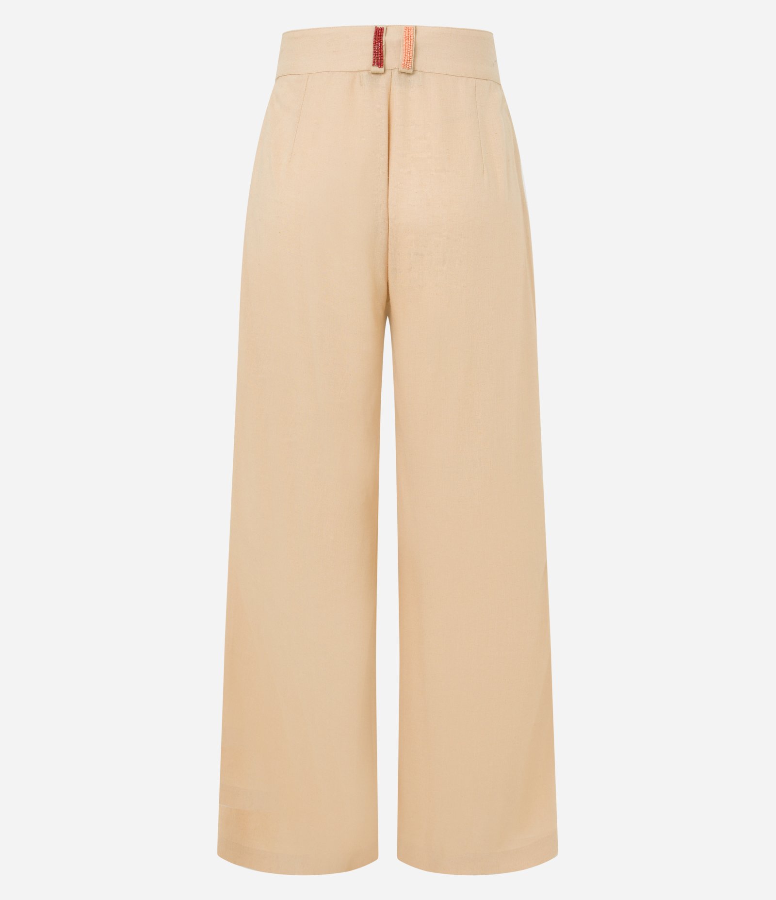 Calça Pantalona em Viscose e Linho e Miçangas nos Passantes Bege 6