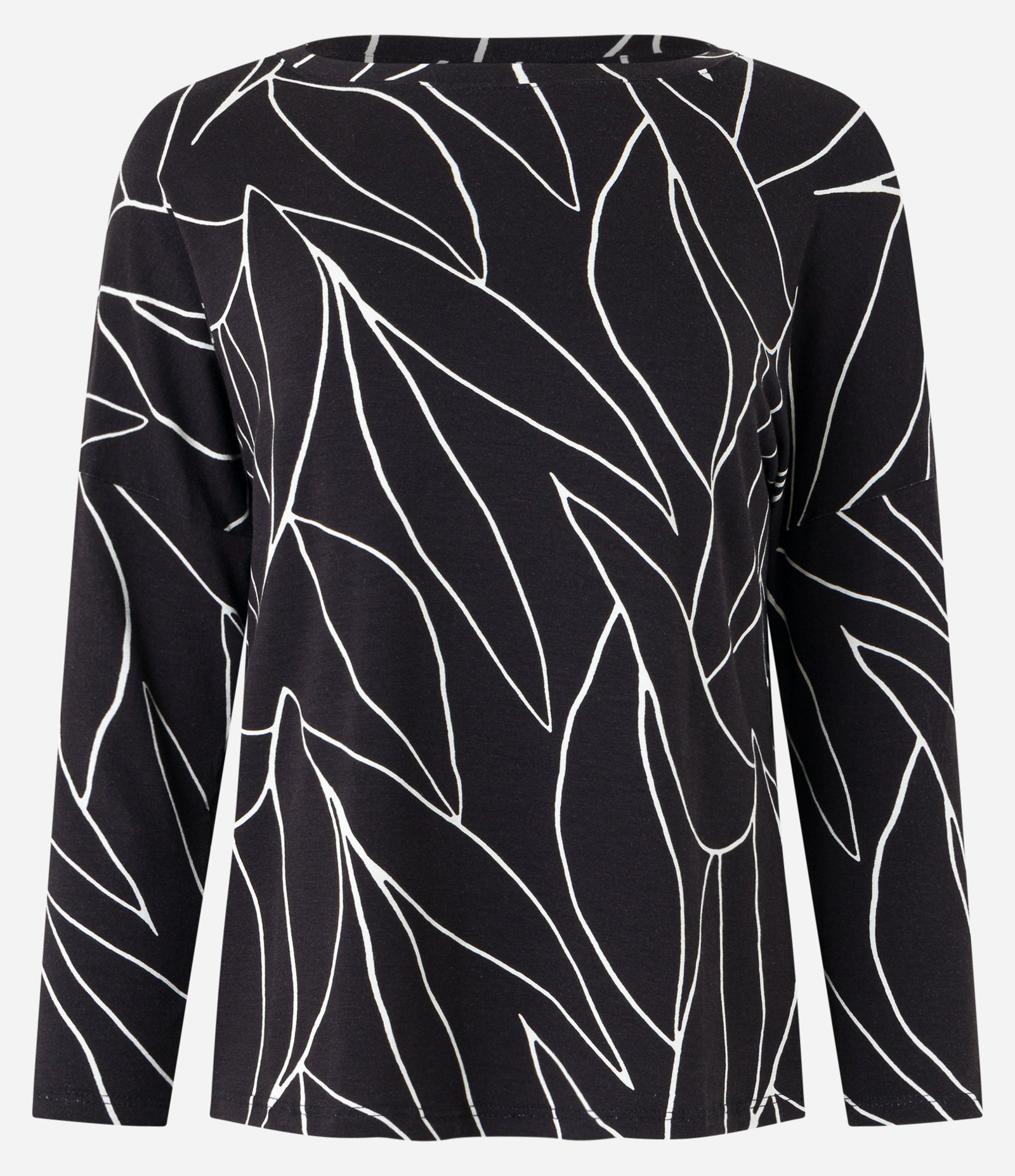 Blusa em Viscose com Estampa Folhagem Contrastante Preto 6