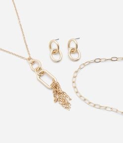 Conjunto Colar e Brinco com Pingente de Elos e Franjas
