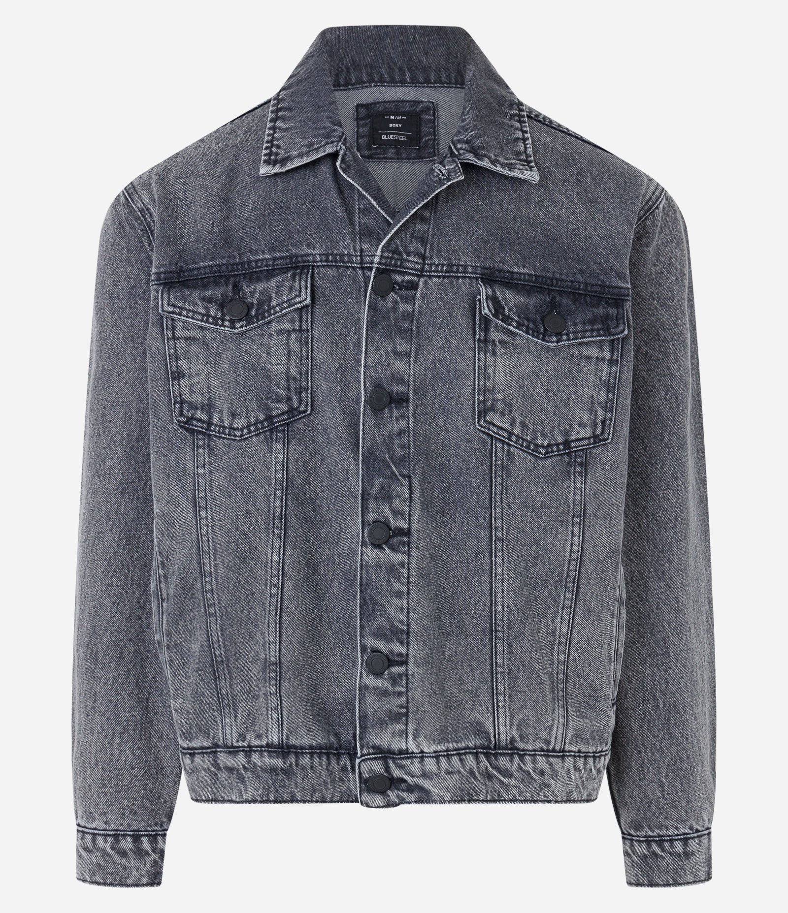 Jaqueta Trucker Boxy em Jeans Dirty com Bolsos Preto 8