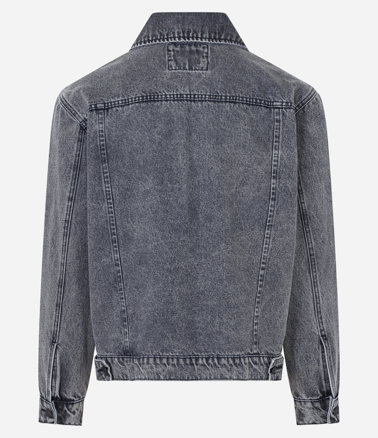 Jaqueta Trucker Boxy em Jeans Dirty com Bolsos Preto 9
