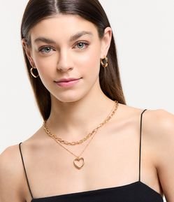 Conjunto 02 Colares Corrente e 01 Par de Brinco Coração