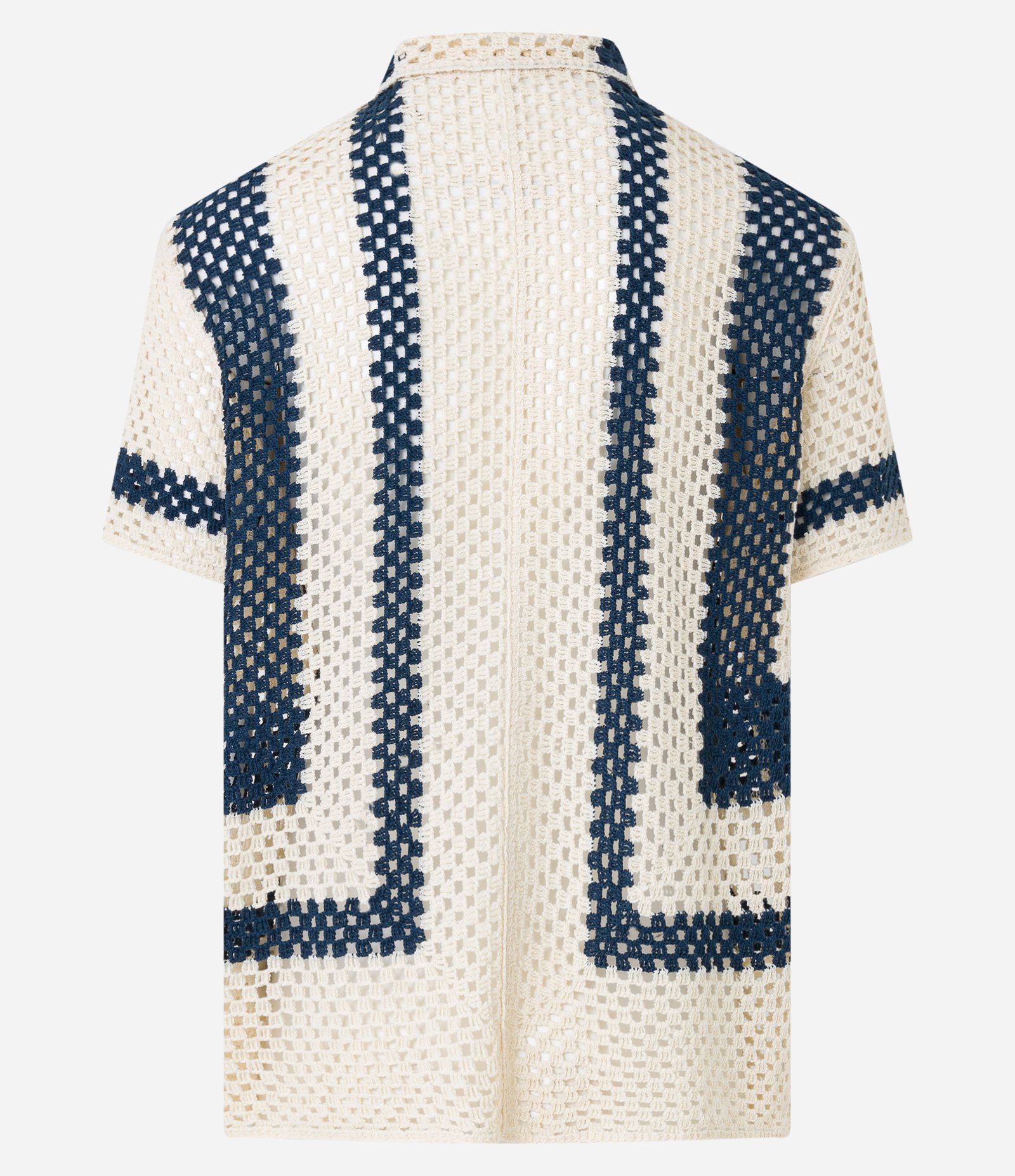 Camisa em Tricô Leve com Abotoamento Frontal Off White/ Azul 9