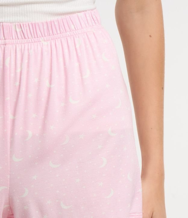 Pijama Short Doll em Ribana com Detalhe em Renda Branco/Rosa 4