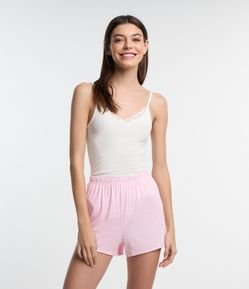 Pijama Short Doll em Ribana com Detalhe em Renda