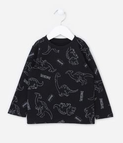 Camiseta Manga Longa Infantil com Estampa de Dinossauro - Tam 1 a 5 anos