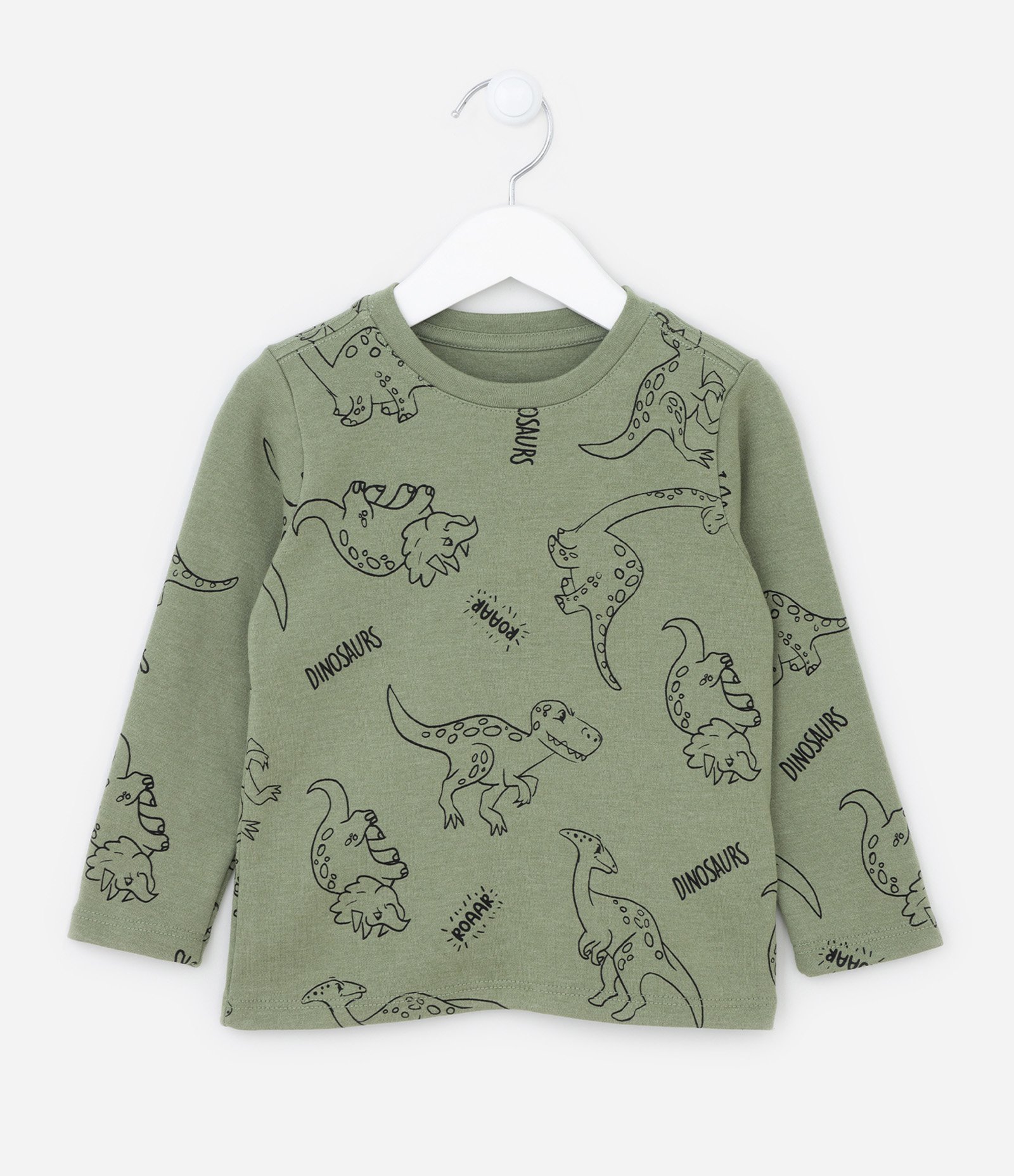 Camiseta Manga Longa Infantil com Estampa de Dinossauro - Tam 1 a 5 anos Verde 1