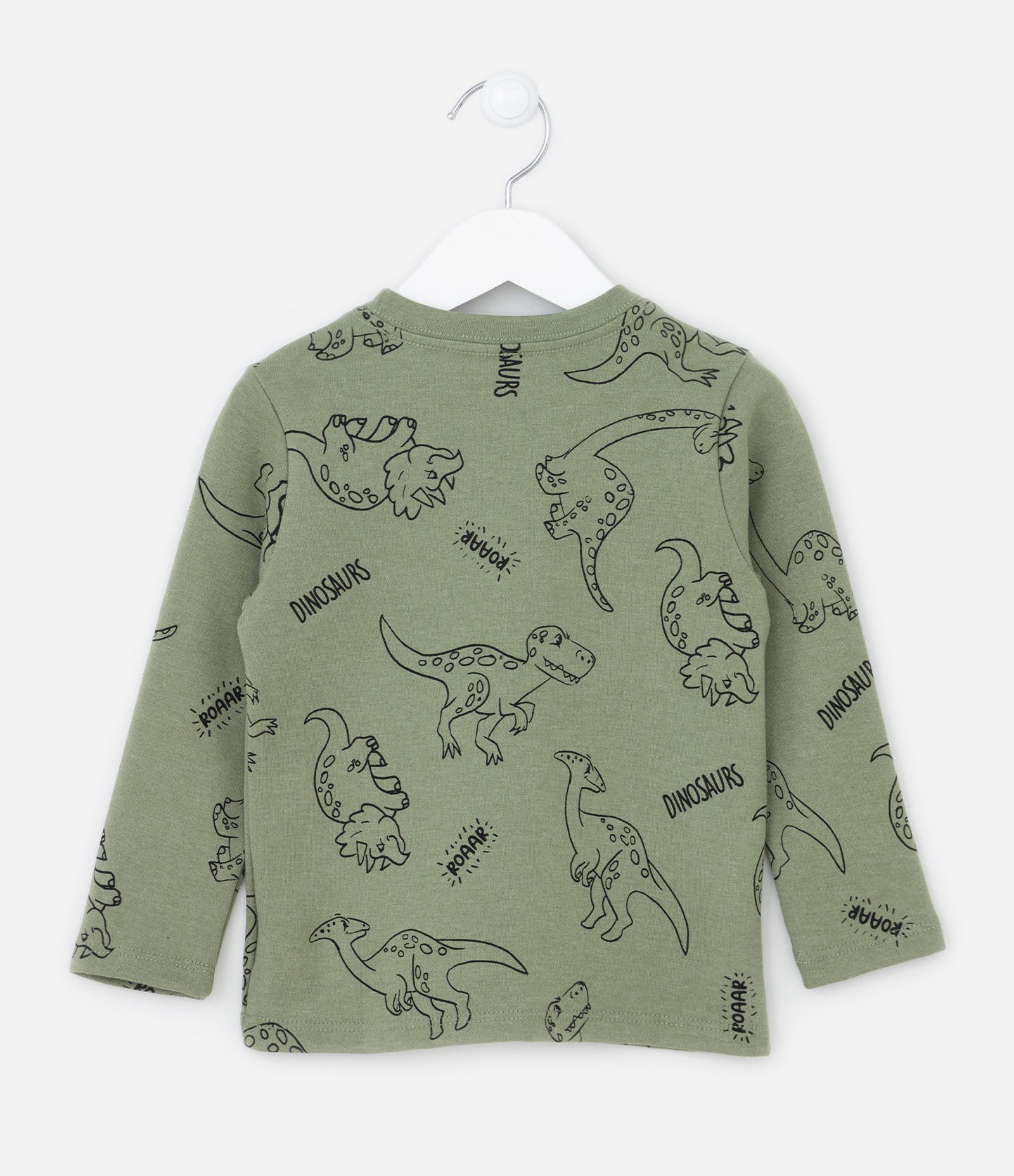 Camiseta Manga Longa Infantil com Estampa de Dinossauro - Tam 1 a 5 anos Verde 2