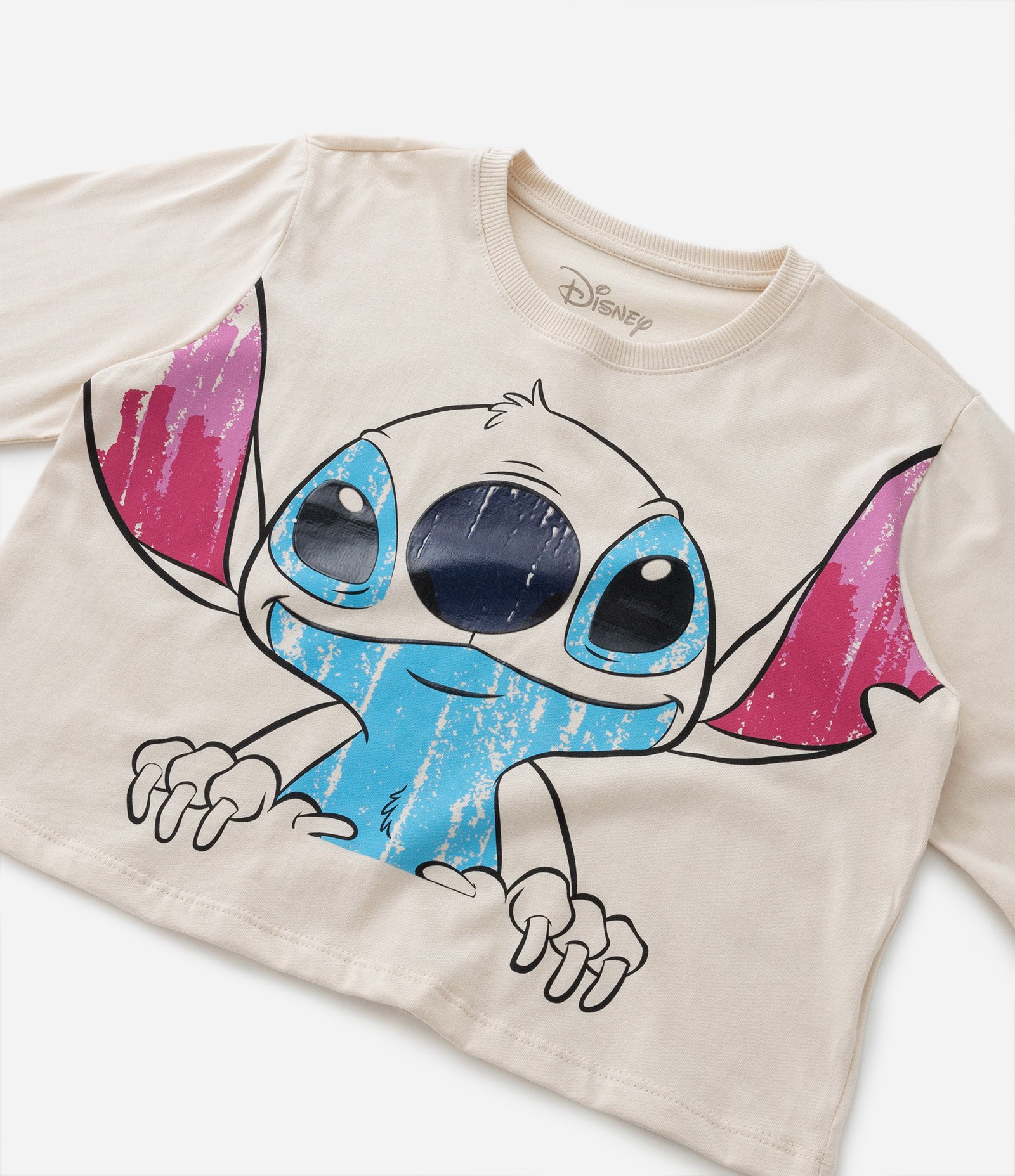 Camiseta Curta Infantil  com Estampa Stitch - Tam 5 A 14 Anos Bege 5