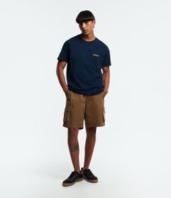 Bermuda em Algodão com Cós Elástico e Bolsos Cargo