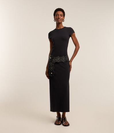 Vestido Longo em Algodão com Manga Curta Menor preço em Vestido Longo em Algodão com Manga Curta
