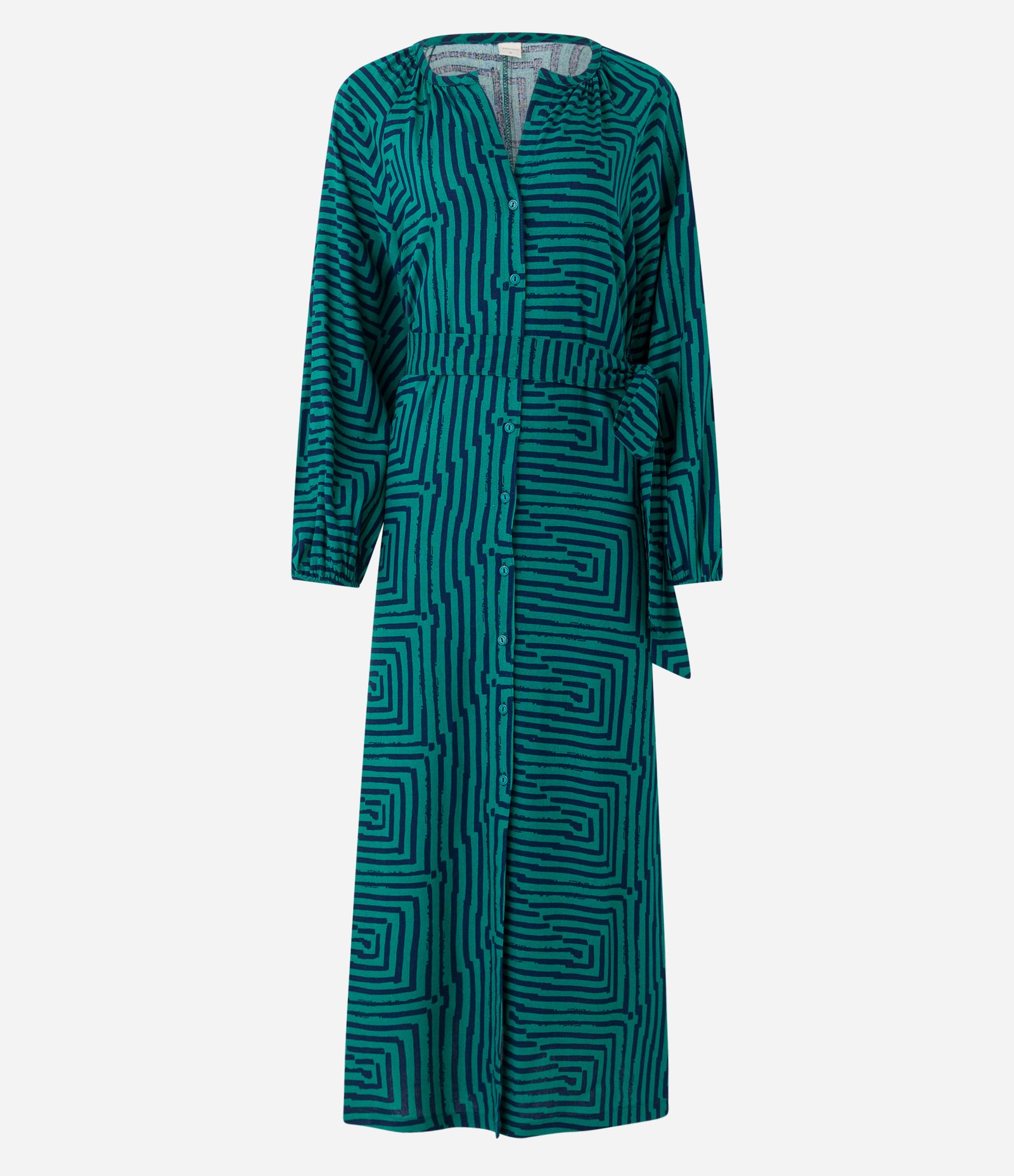Vestido Chemise Midi em Viscolinho com Amarração na Cintura Verde/ Azul 6