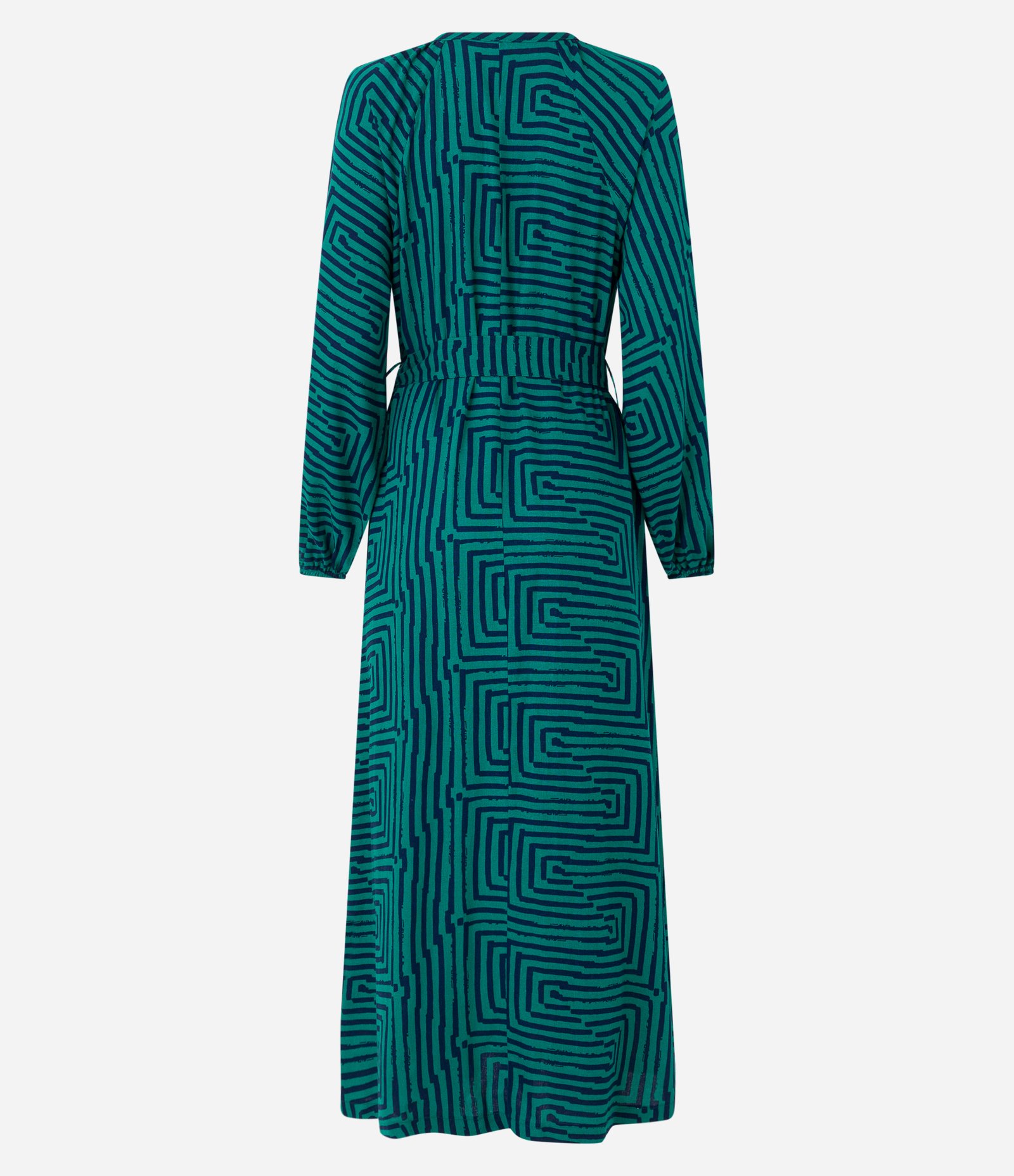Vestido Chemise Midi em Viscolinho com Amarração na Cintura Verde/ Azul 7