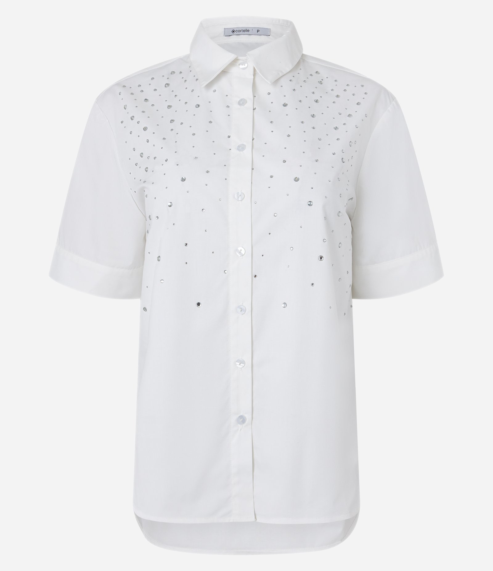 Camisa em Tricoline com Aplicação de Strass Branco Neve 5