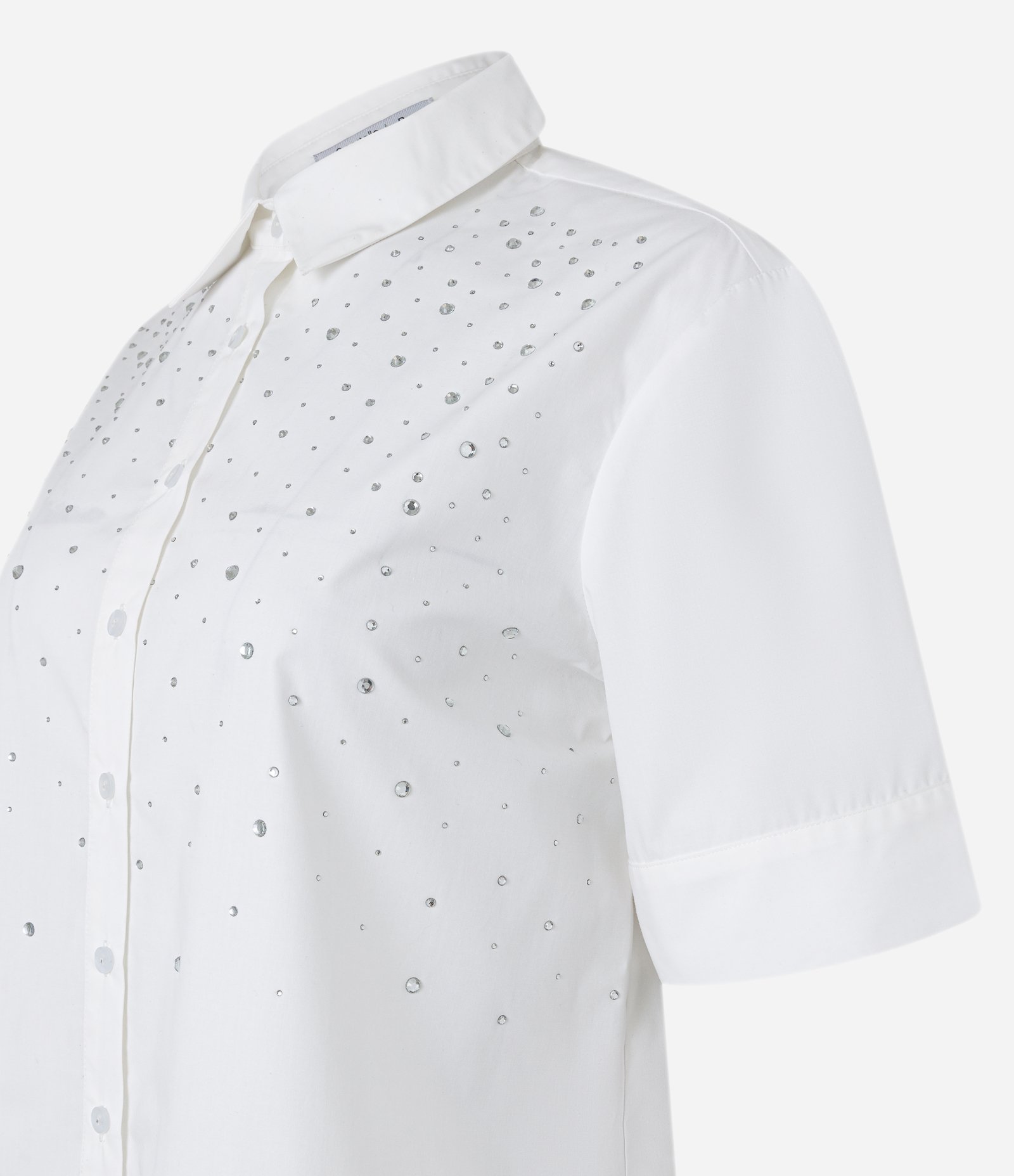 Camisa em Tricoline com Aplicação de Strass Branco Neve 6