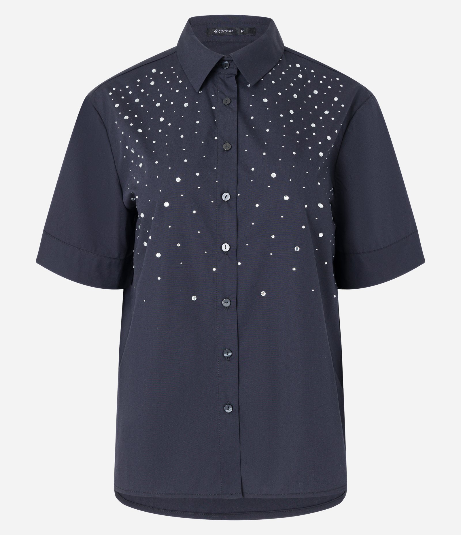 Camisa em Tricoline com Aplicação de Strass Preto 6