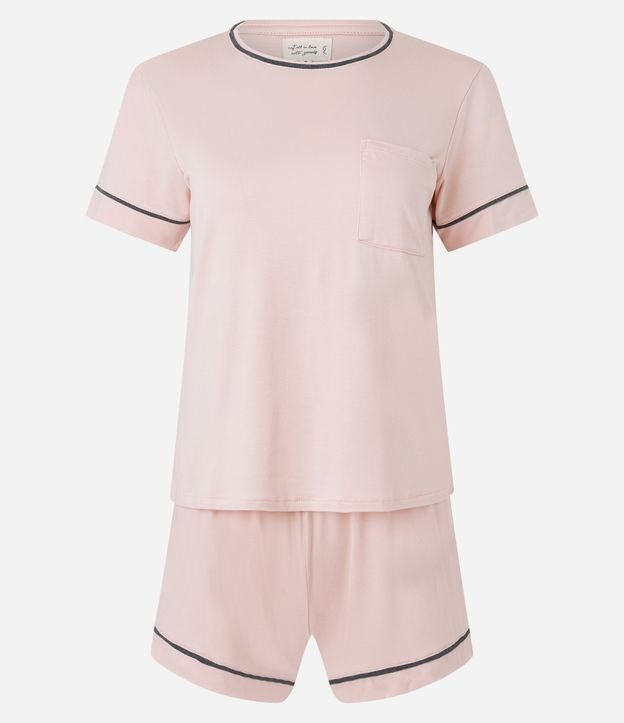 Pijama Short Doll em Viscolycra com Viés Contrastante Rosa 5