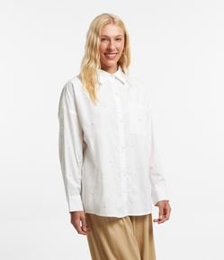 Camisa Alongada em Tricoline com Bordados de Margaridinhas