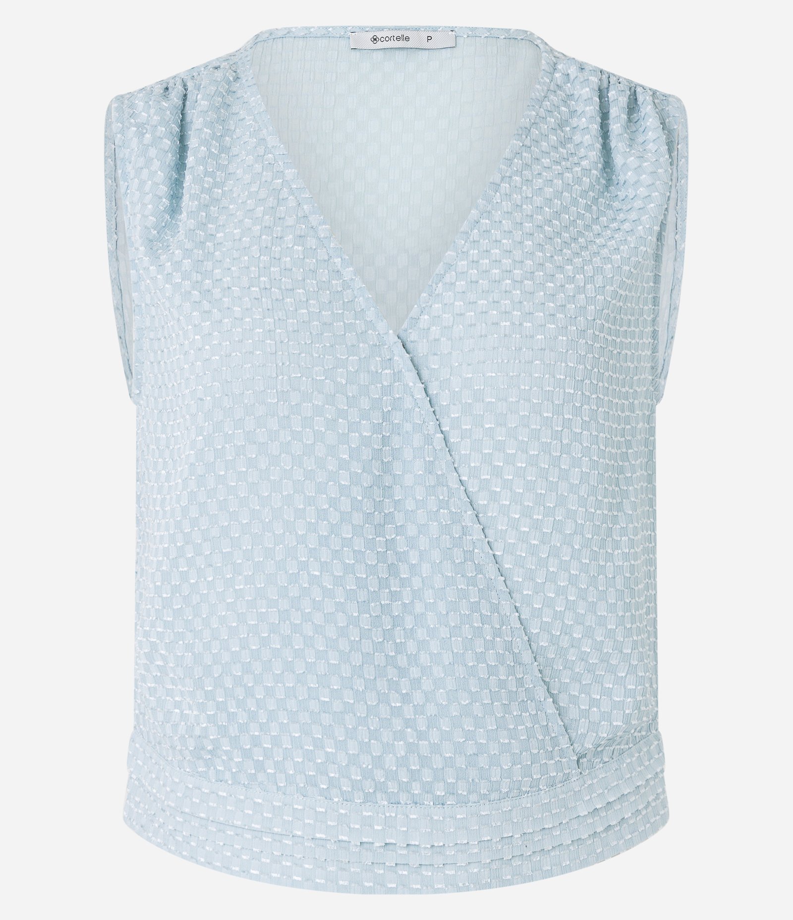 Blusa em Chiffon com Decote Transpassado e Texturas Azul Claro 6