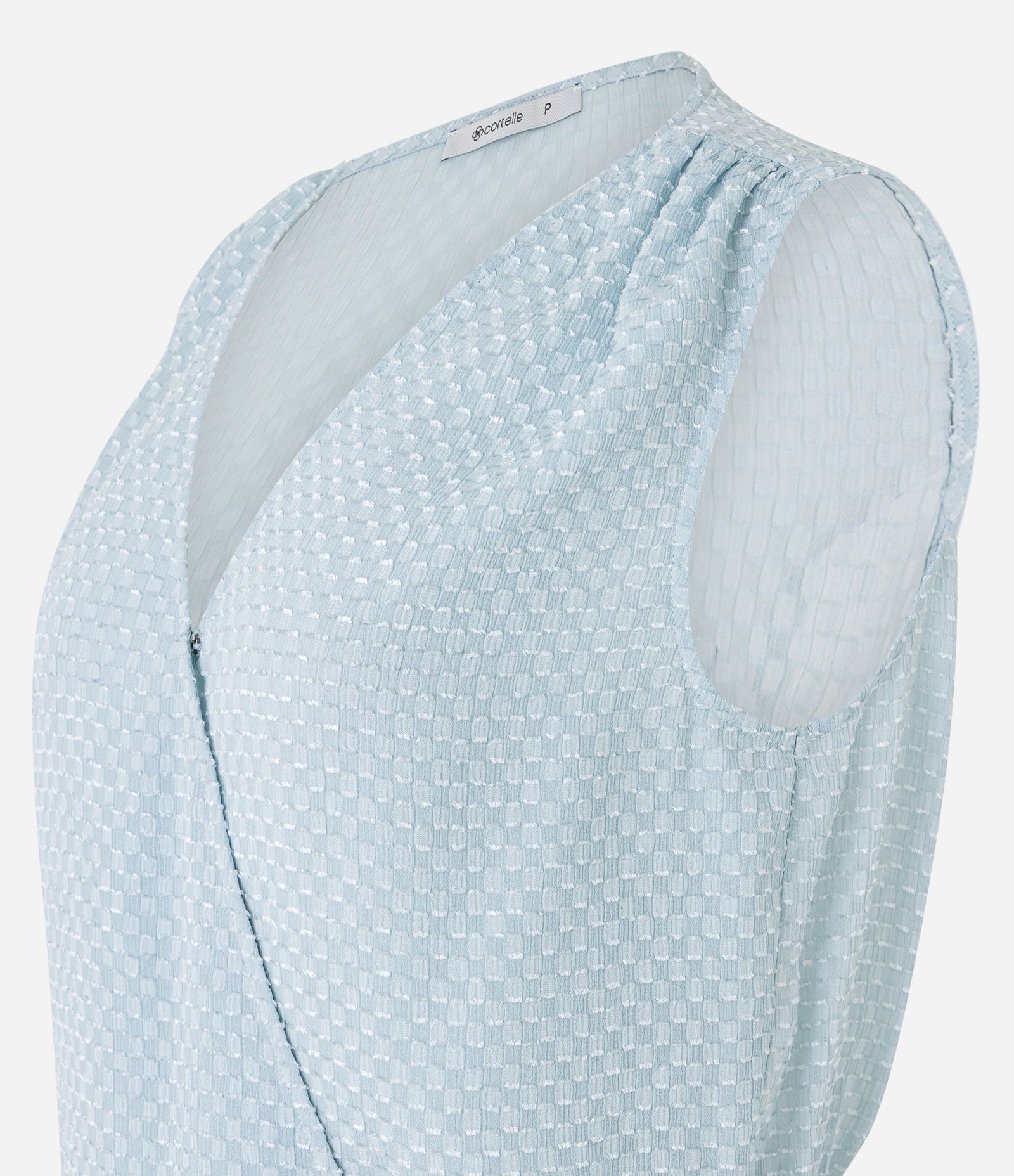 Blusa em Chiffon com Decote Transpassado e Texturas Azul Claro 7