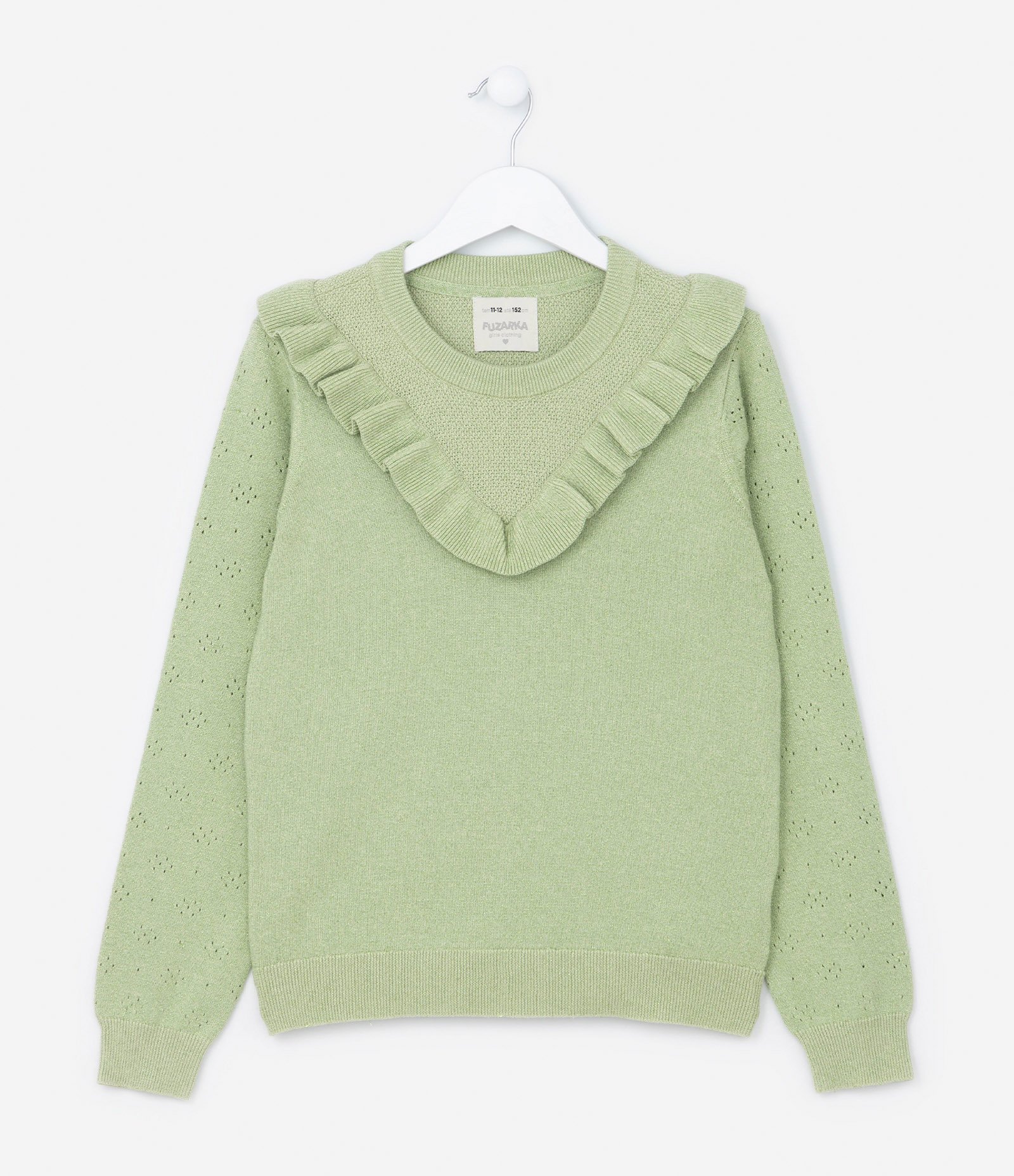 Suéter Infantil com Babados e Fio Brilhante - Tam 5 a 14 Anos Verde 1