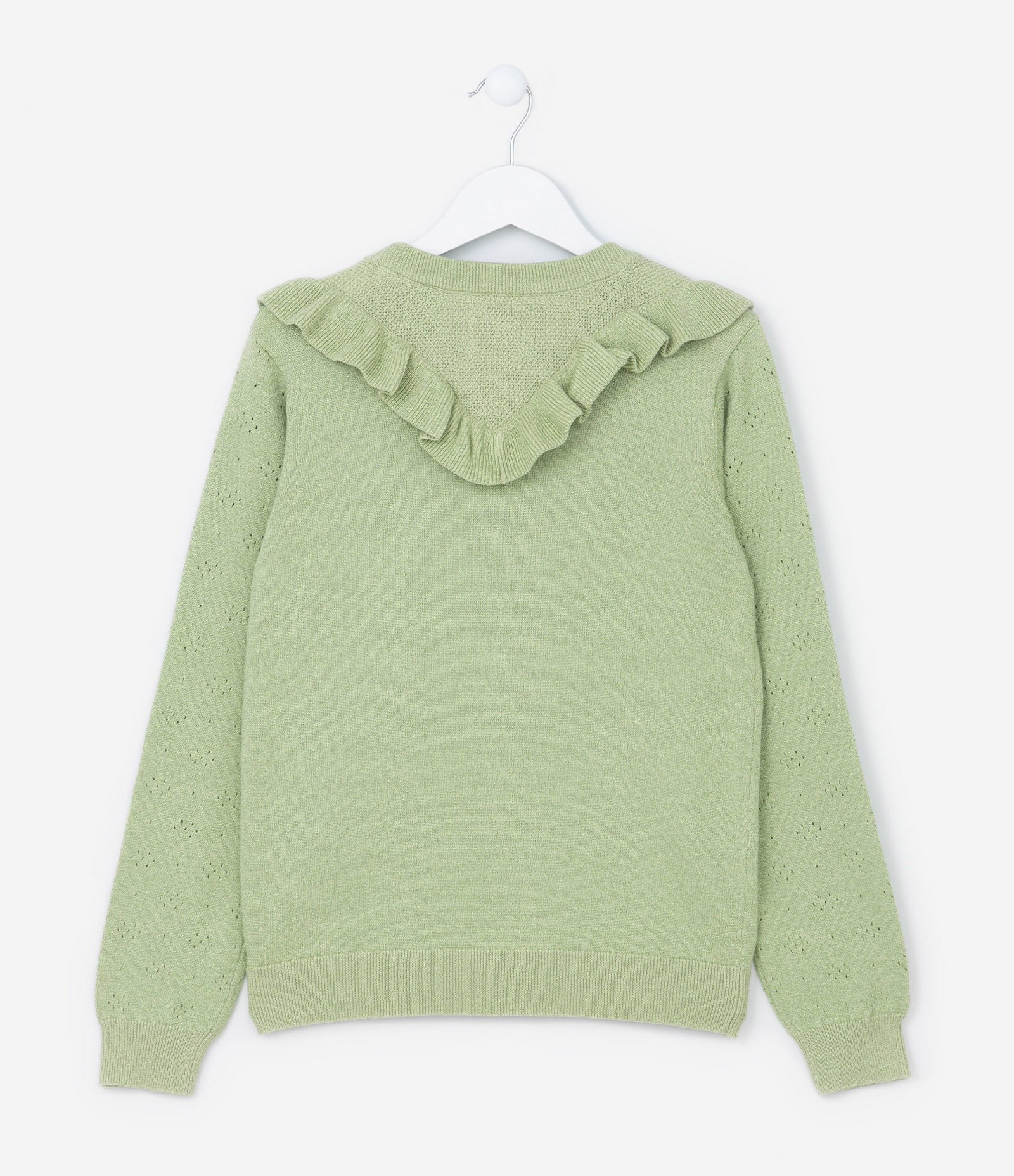 Suéter Infantil com Babados e Fio Brilhante - Tam 5 a 14 Anos Verde 2