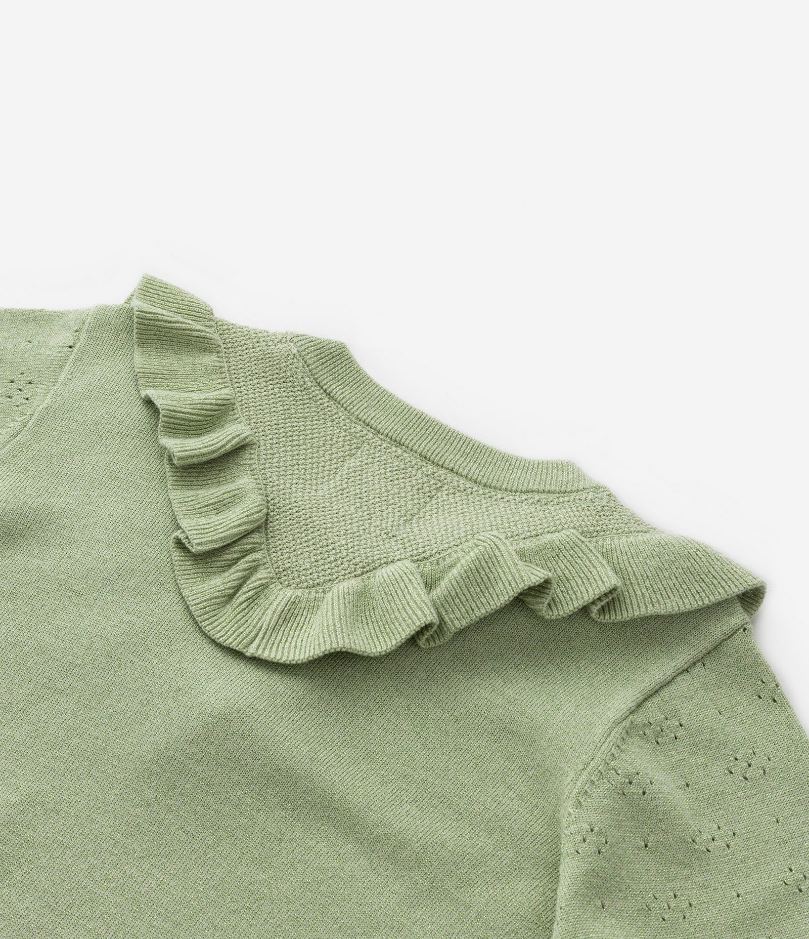 Suéter Infantil com Babados e Fio Brilhante - Tam 5 a 14 Anos Verde 5