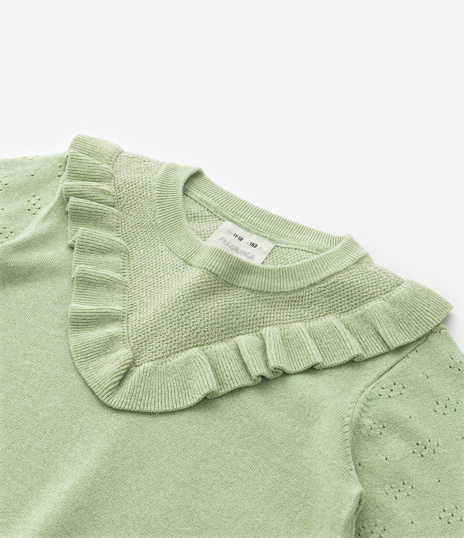 Suéter Infantil com Babados e Fio Brilhante - Tam 5 a 14 Anos Verde 6