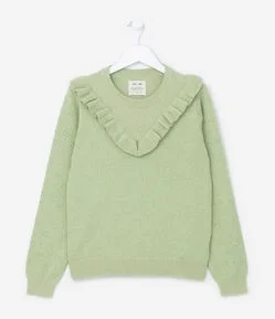 Suéter Infantil com Babados e Fio Brilhante - Tam 5 a 14 Anos