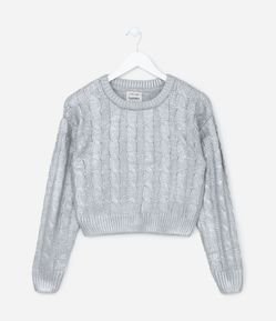 Suéter Infantil em Tricô com Textura Trançada - Tam 5 A 14 Anos