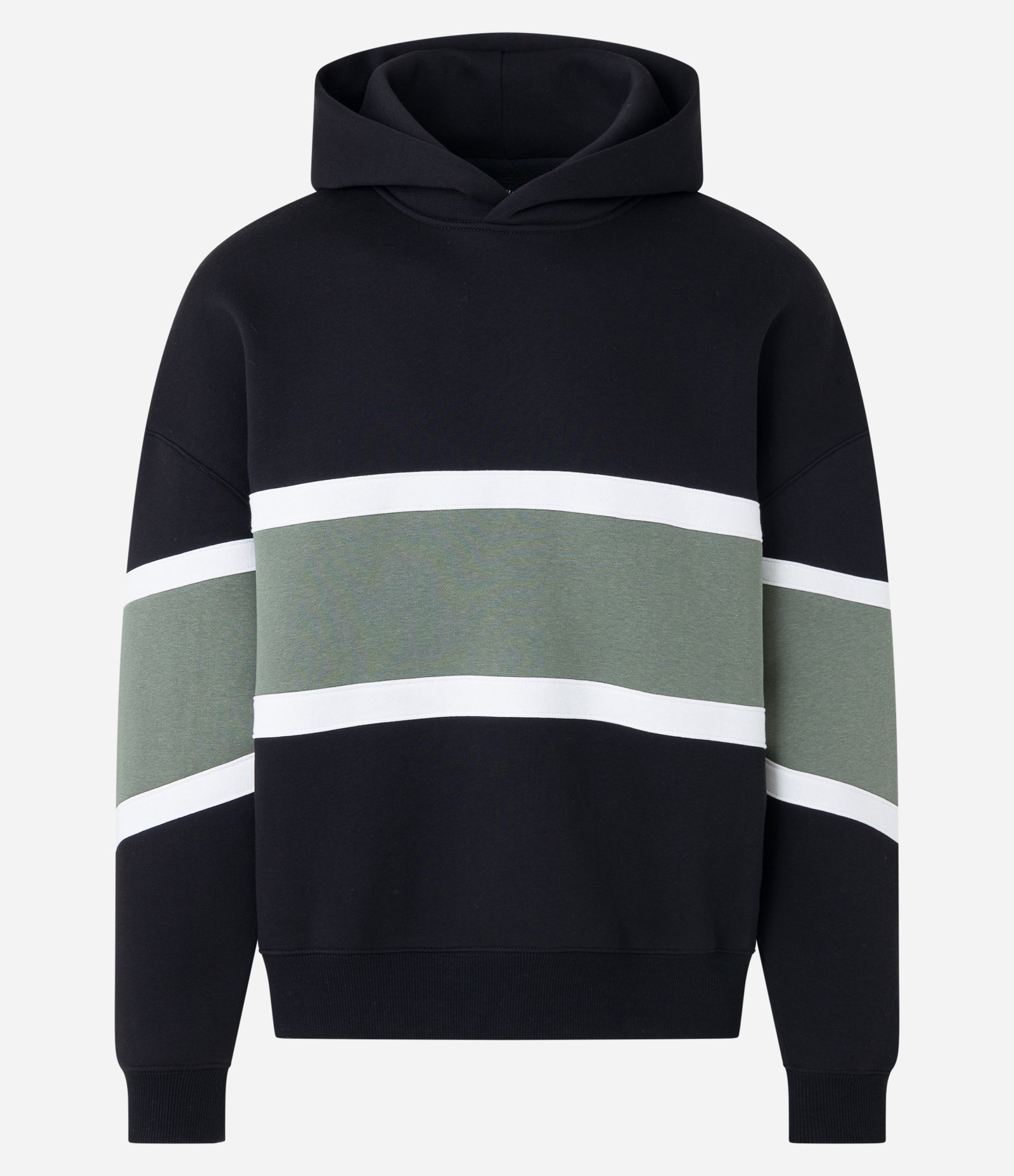 Blusão Ballom em Moletom com Listras e Bloco de Cores Preto/Branco/Verde 5