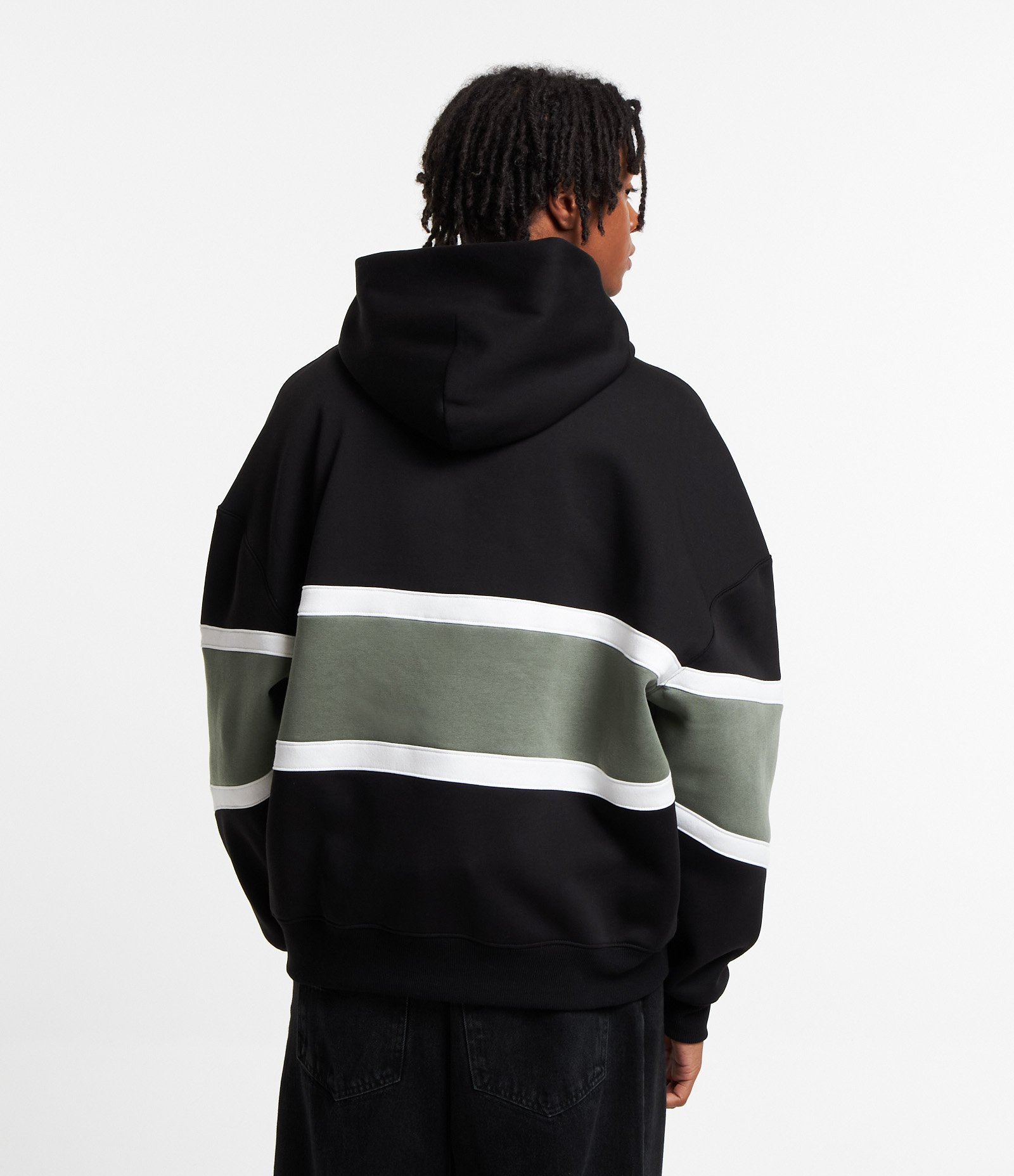 Blusão Ballom em Moletom com Listras e Bloco de Cores Preto/Branco/Verde 3