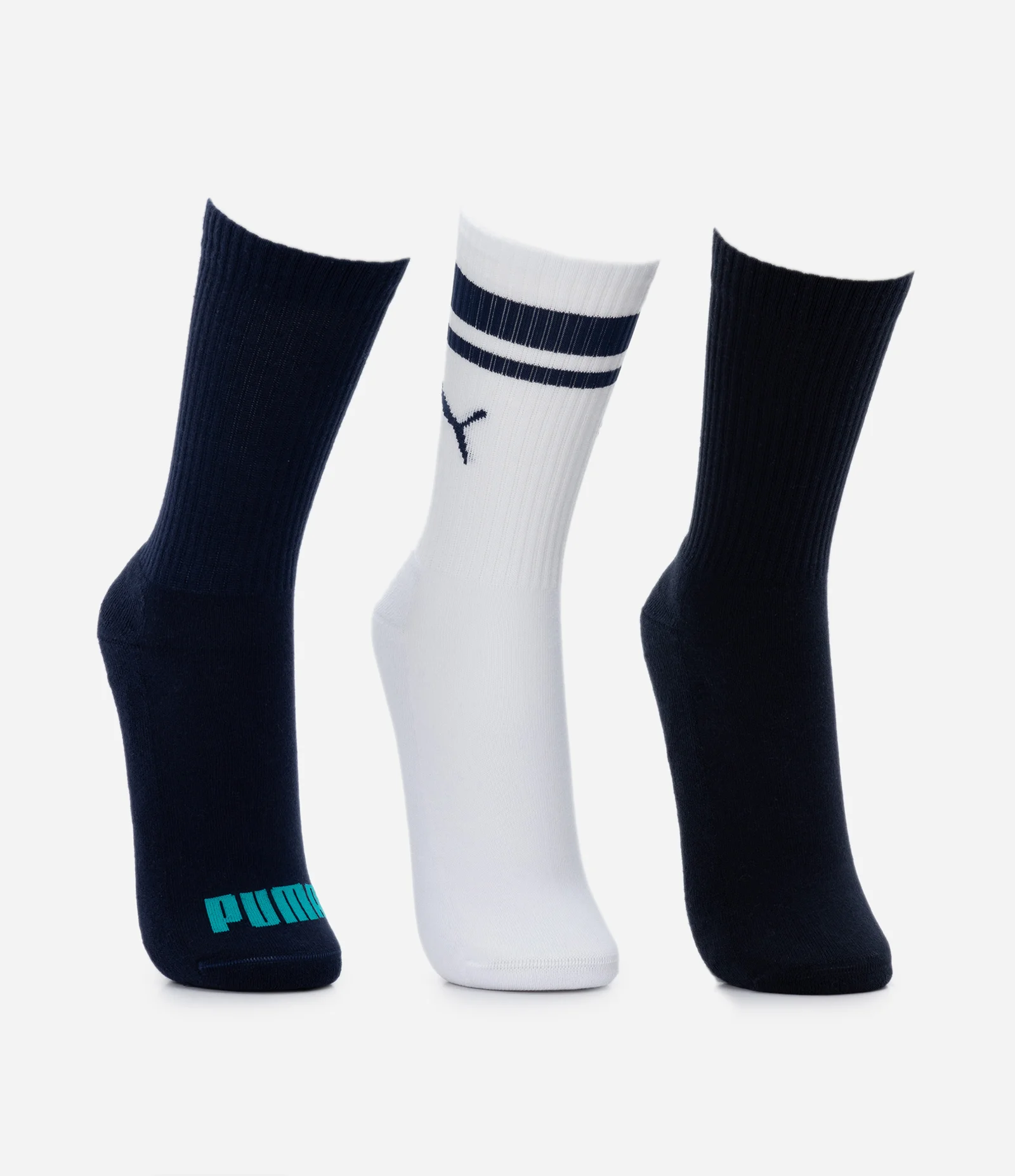 Kit 03 Meias Cano Alto Esportiva em Algodão Puma Azul Marinho 2