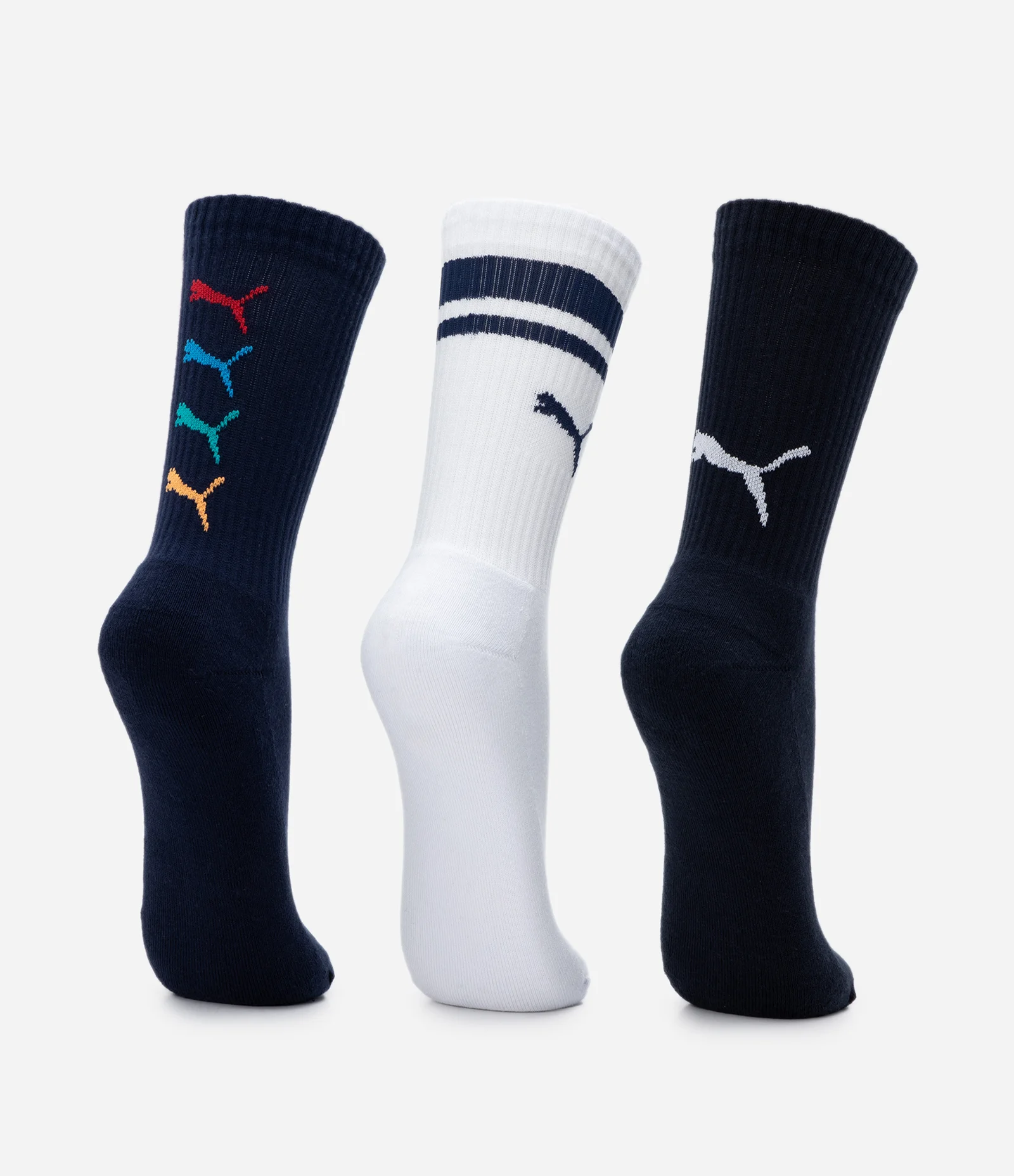 Kit 03 Meias Cano Alto Esportiva em Algodão Puma Azul Marinho 3